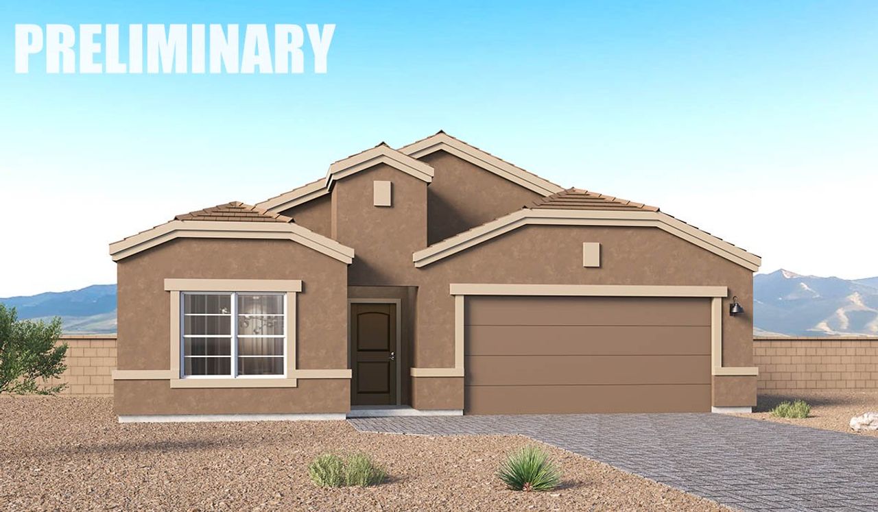 Representative exterior photo of a completed home built from the Charleston - Plan 2104 by D.R. Horton in Solterra, Green Valley, AZ (Image 2). Representative exterior photo of a completed home built from the Charleston - Plan 2104 by D.R. Horton in Solterra, Green Valley, AZ (Image 2).