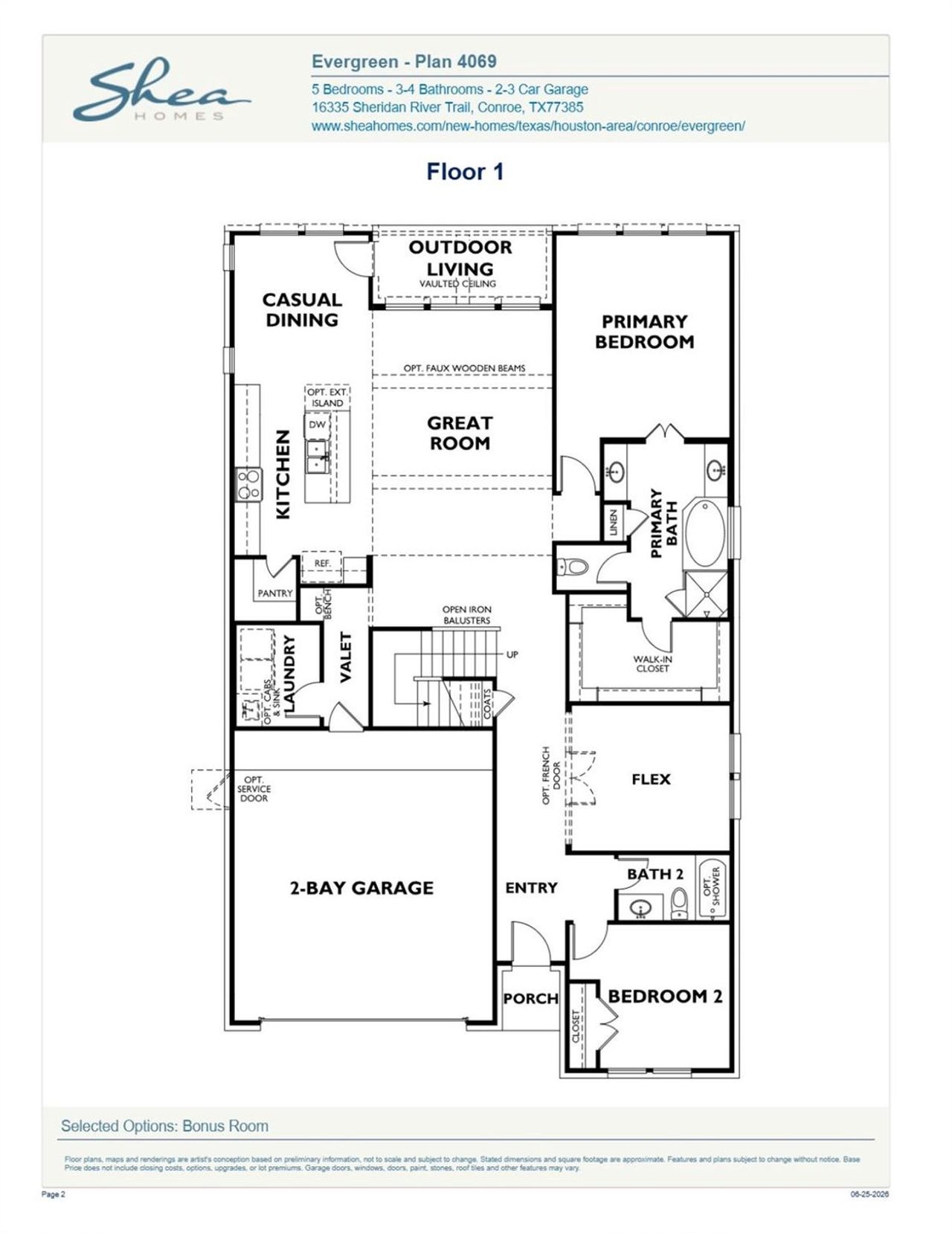 2D floor plan layout of this home in Evergreen 50', Conroe, TX (Image 2).