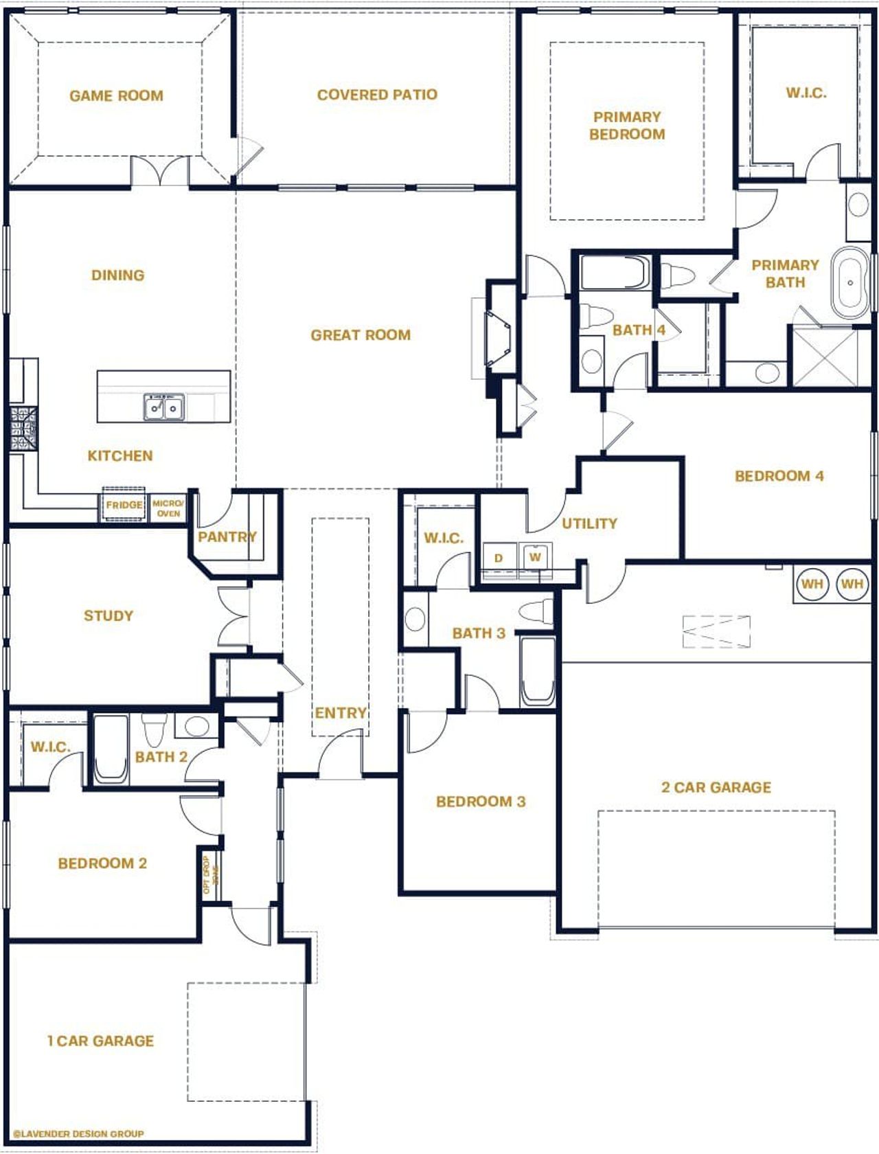 2D floor plan layout for the Charleston by Sitterle Homes in The Colony- Driscoll Bluffs, Bastrop, TX (Image 2).
