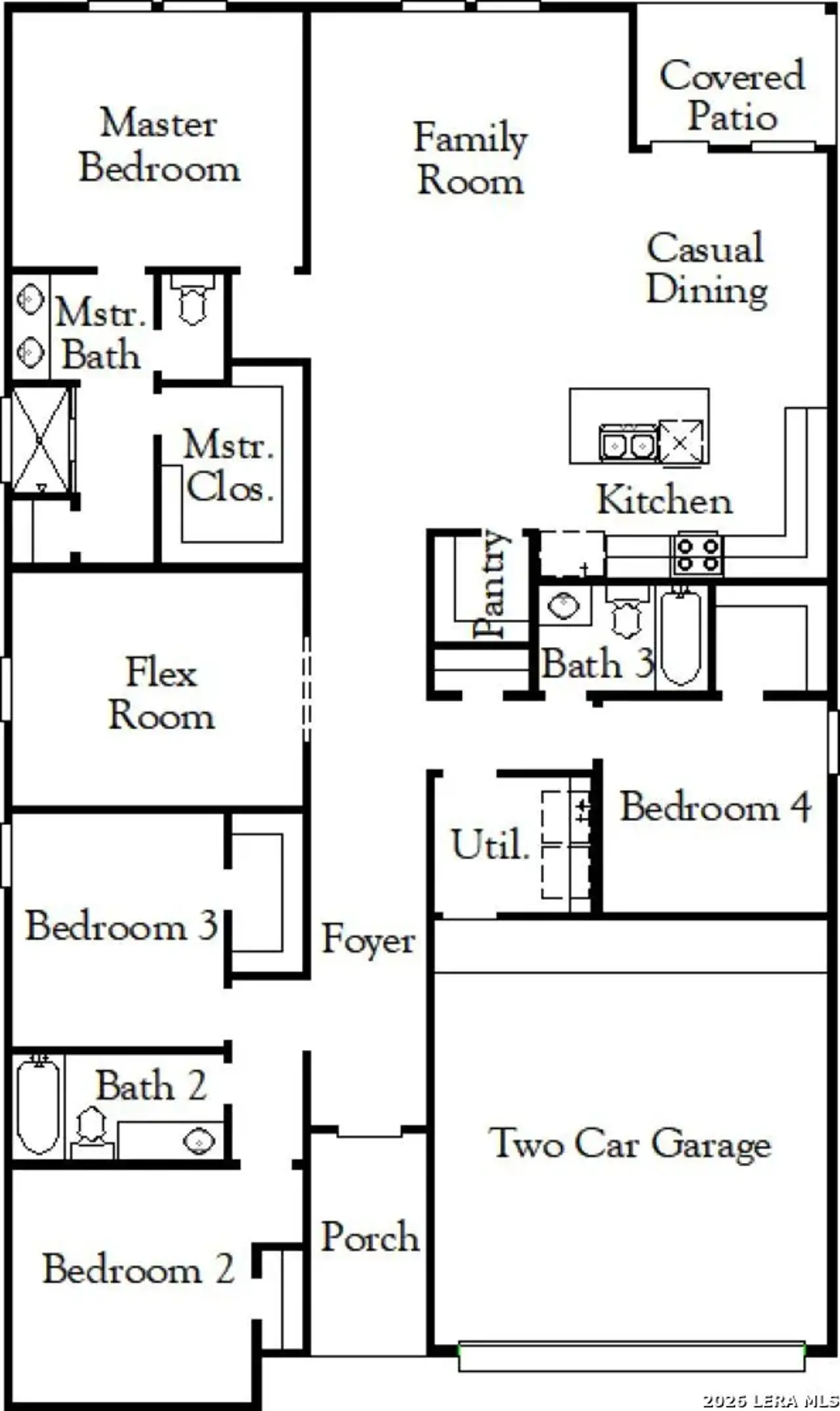 2D floor plan layout of this home in Hickory Ridge, Elmendorf, TX (Image 2).