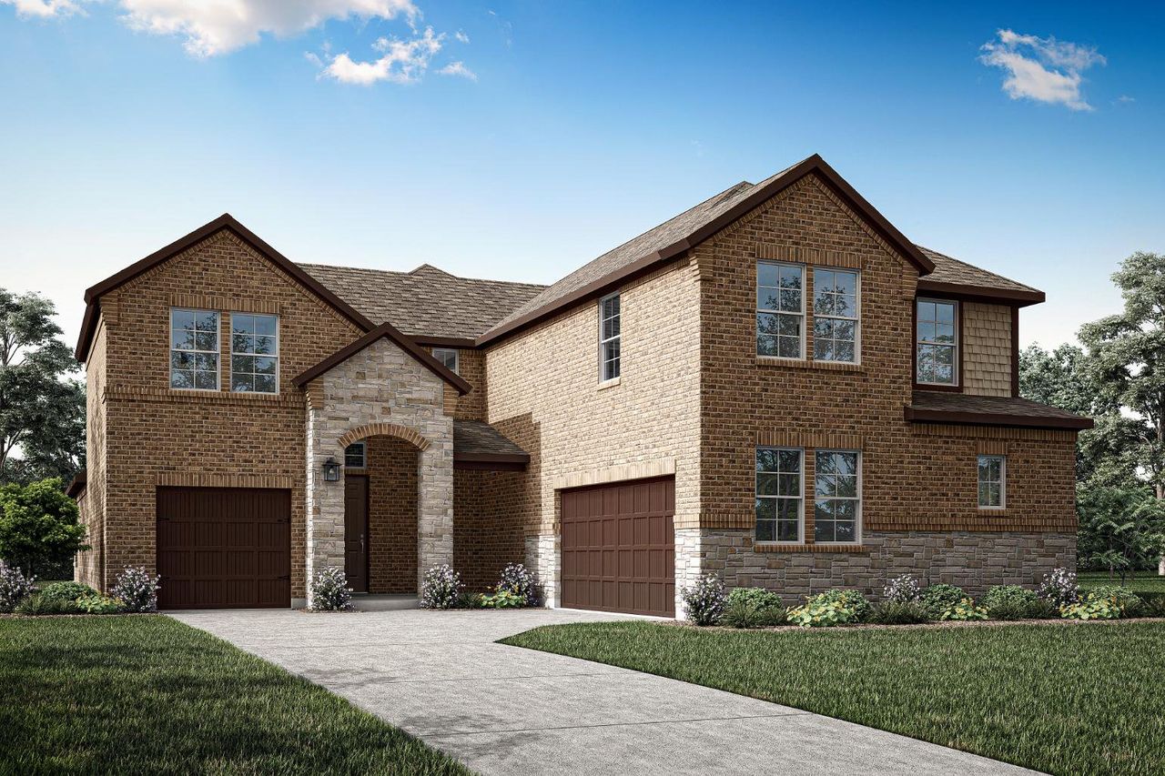 Representative exterior photo of a completed home built from the Owen by Tri Pointe Homes in Union Park, Little Elm, TX (Image 2). Representative exterior photo of a completed home built from the Owen by Tri Pointe Homes in Union Park, Little Elm, TX (Image 2).