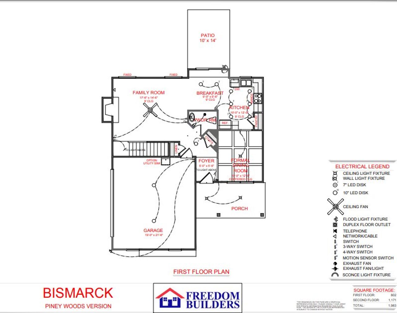 2D floor plan layout for the Bismarck A by Freedom Home Builders in Piney Woods, Newnan, GA (Image 2).