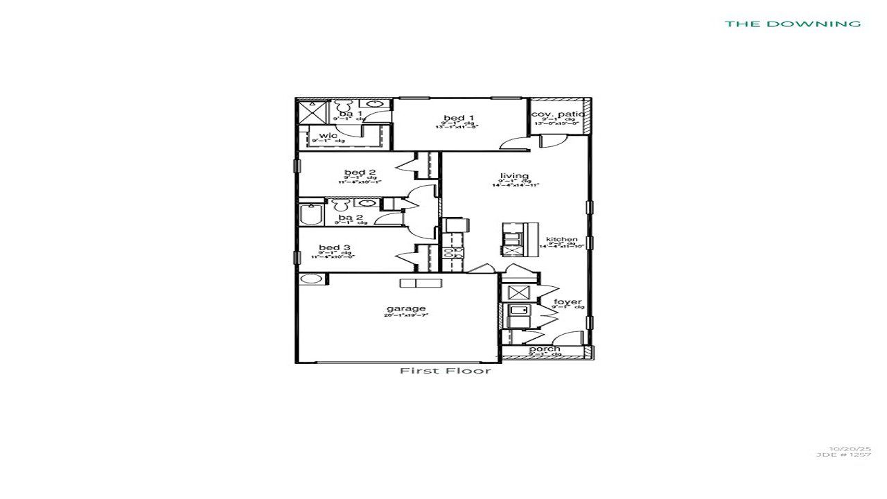 2D floor plan layout for the Downing by D.R. Horton in Avondale West, Ridgeville, SC (Image 2).