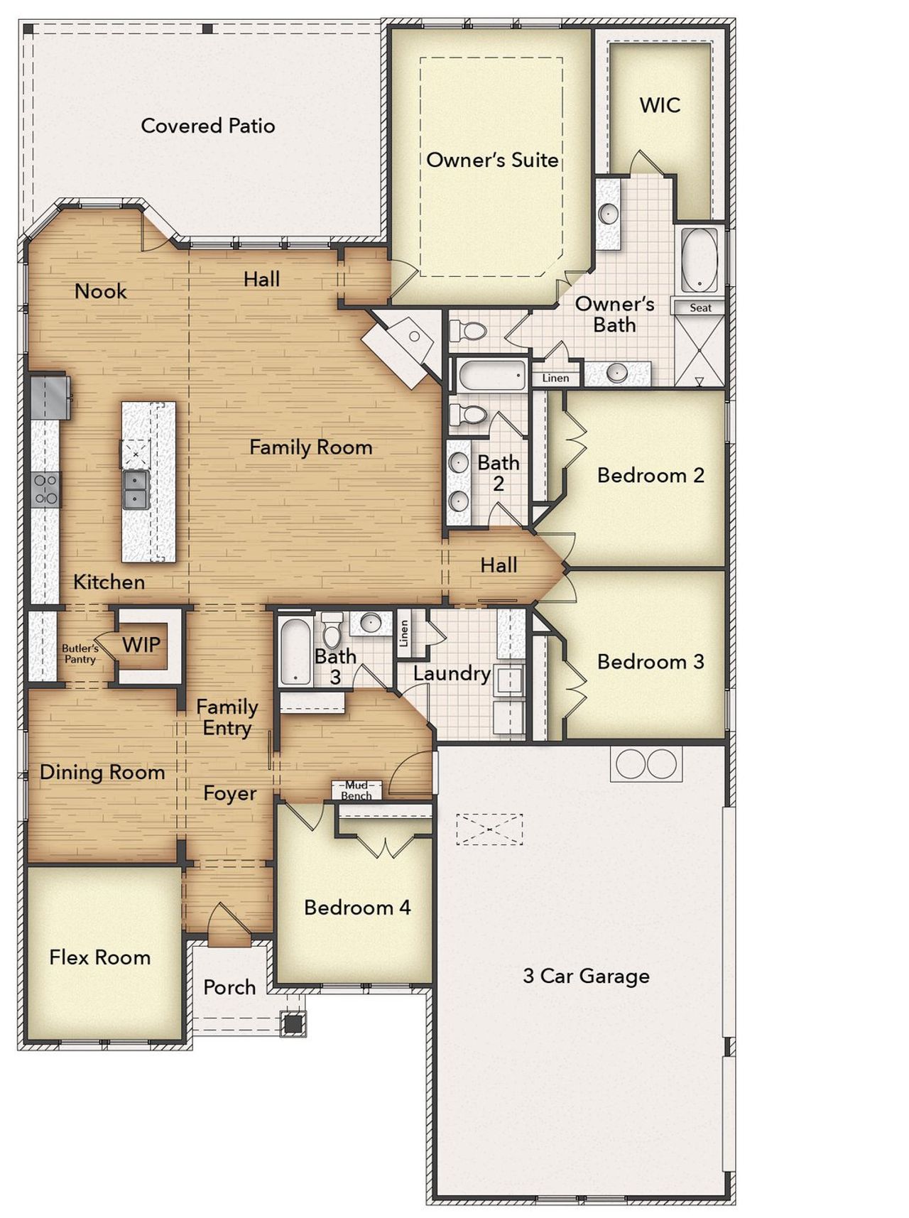 2D floor plan layout of this home in Grayson Ridge, Van Alstyne, TX (Image 2).