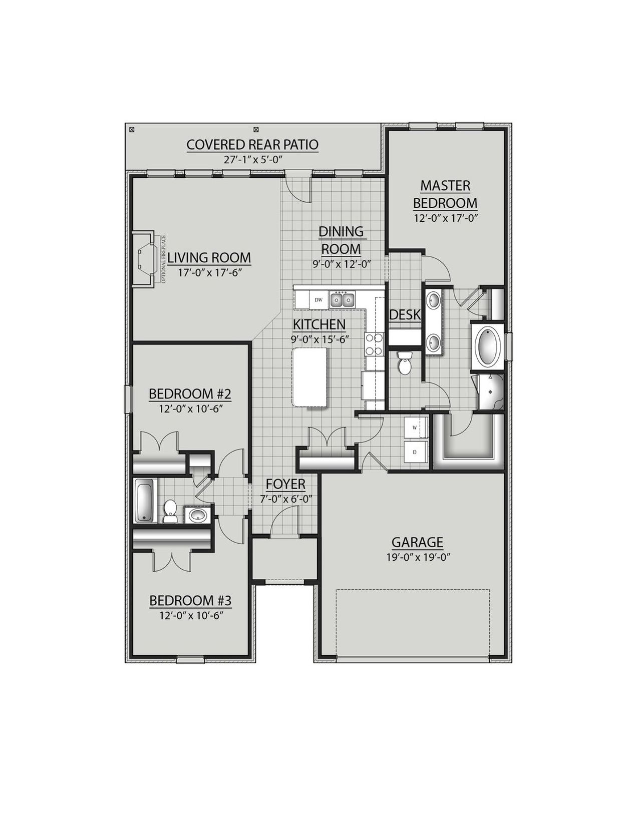 2D floor plan layout for the Lasalle V G by DSLD Homes in Twin Lakes, Portland, TN (Image 2).
