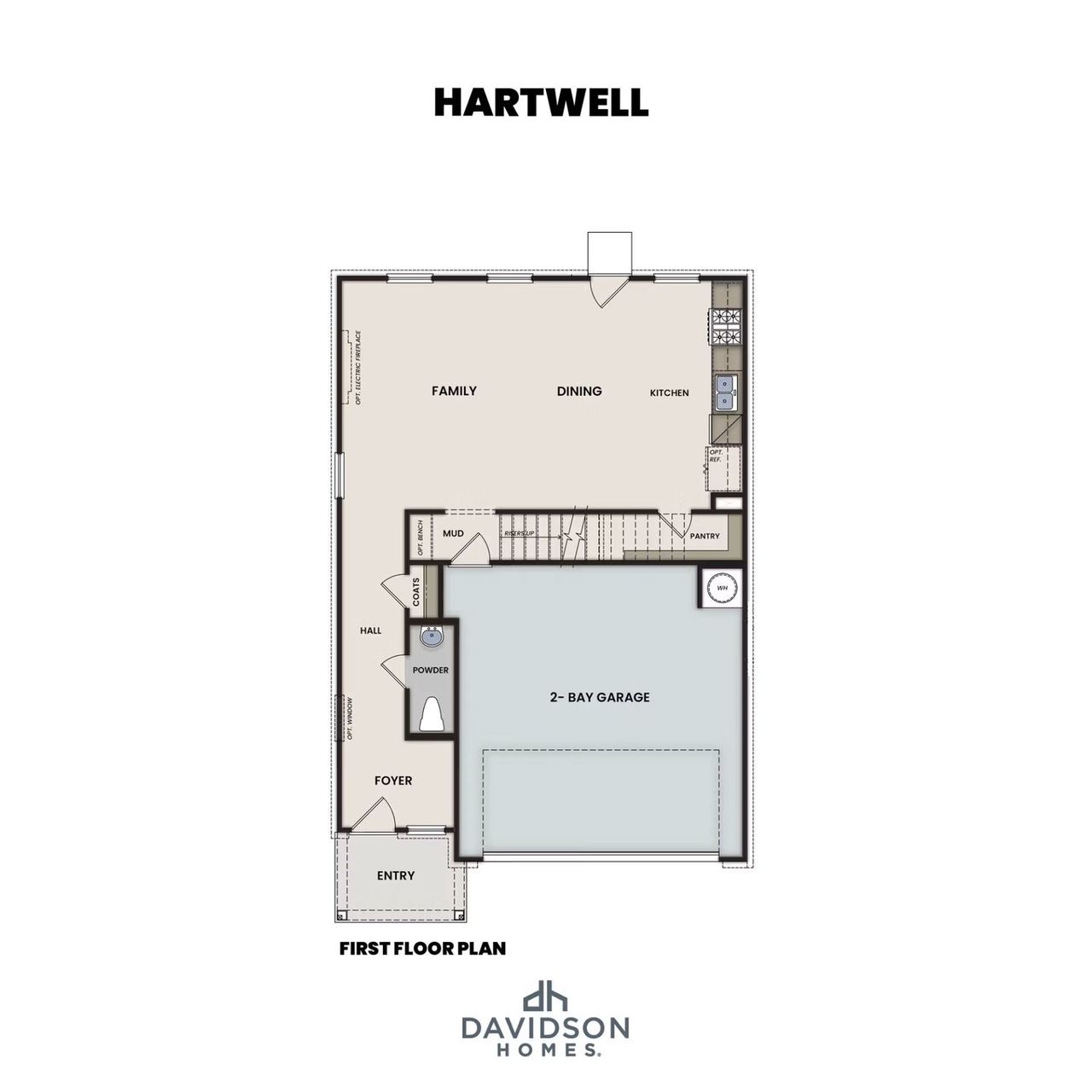 2D floor plan layout for the The Hartwell B by Davidson Homes LLC in The Bluffs, Canton, GA (Image 2).