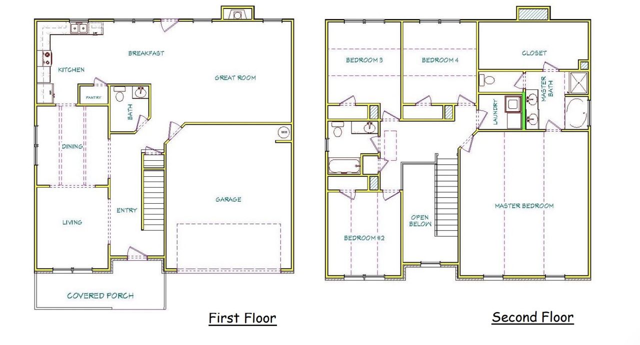 2D floor plan layout for the Rosewood by Capshaw in Fox Crossing, Griffin, GA (Image 2).