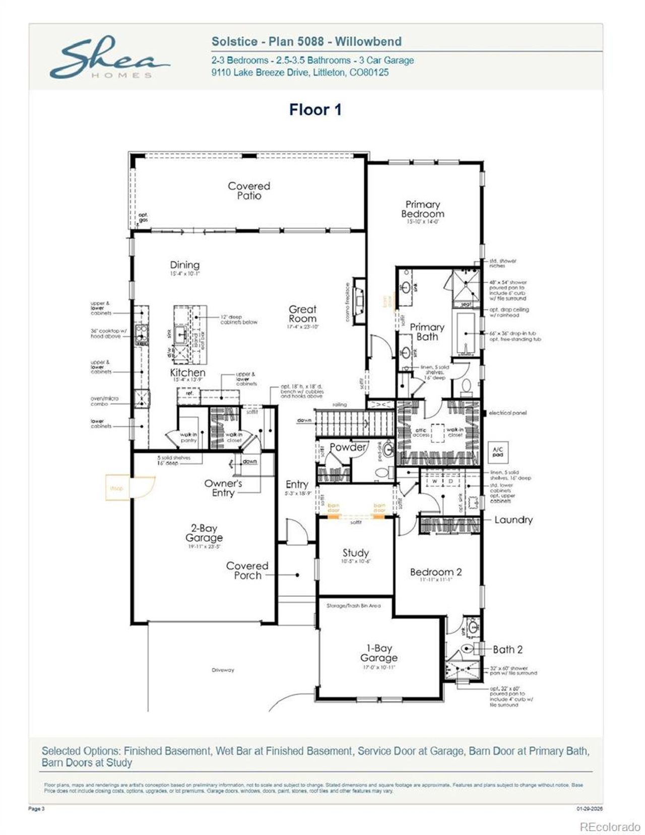 2D floor plan layout of this home in Reflection at Solstice, Littleton, CO (Image 2).