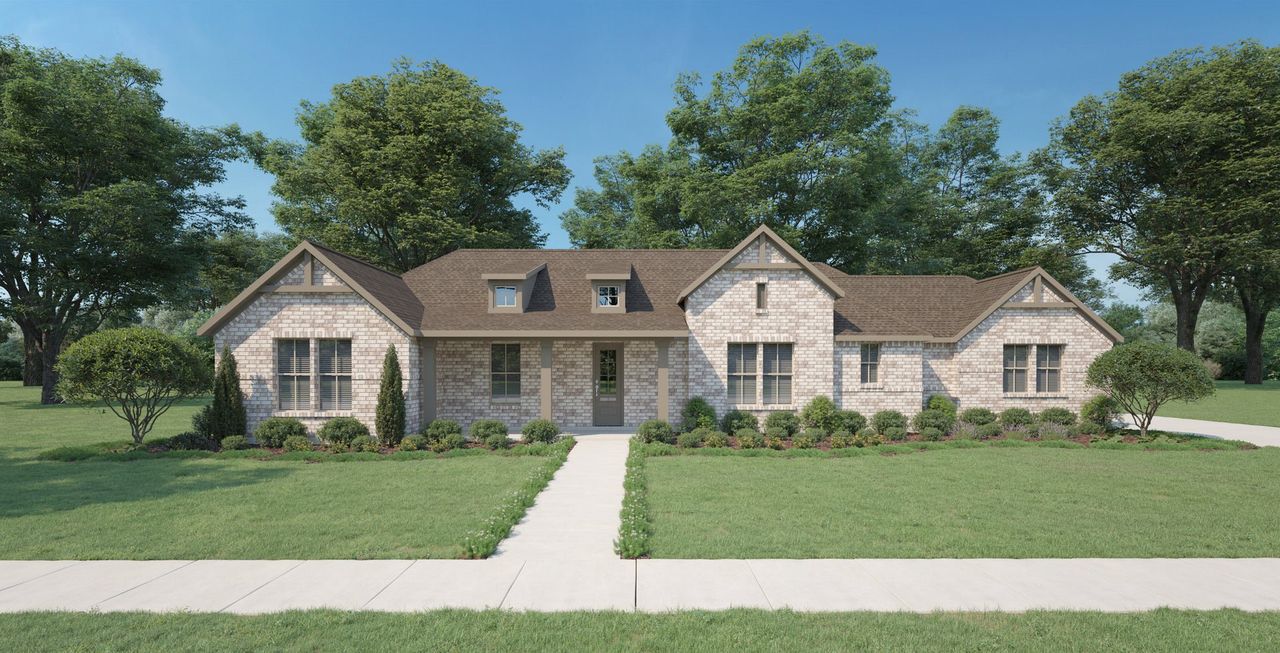 Front exterior of a new home in Ellis Ranch Estates, Waxahachie, TX, highlighting curb appeal (Image 2).