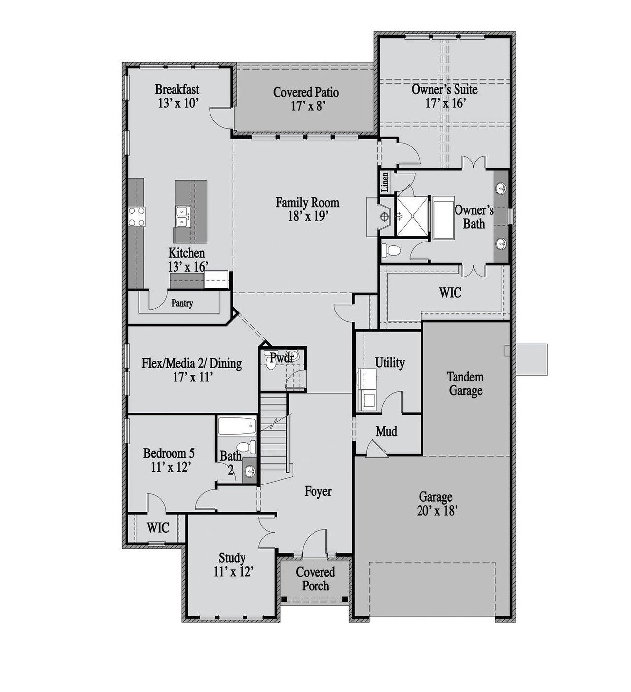 2D floor plan layout of this home in Milrany Ranch, Waxahachie, TX (Image 2).