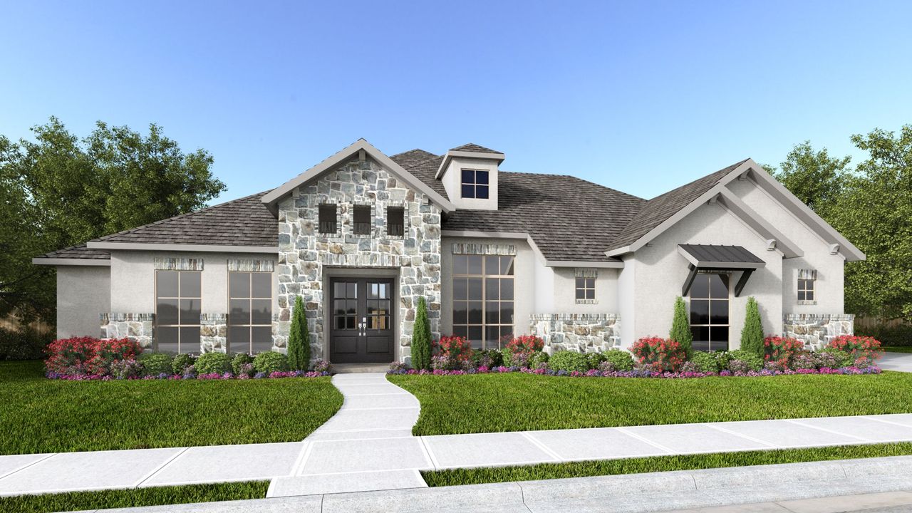 Representative exterior photo of a completed home built from the 3906A by Perry Homes in Vintage Oaks, New Braunfels, TX (Image 2).