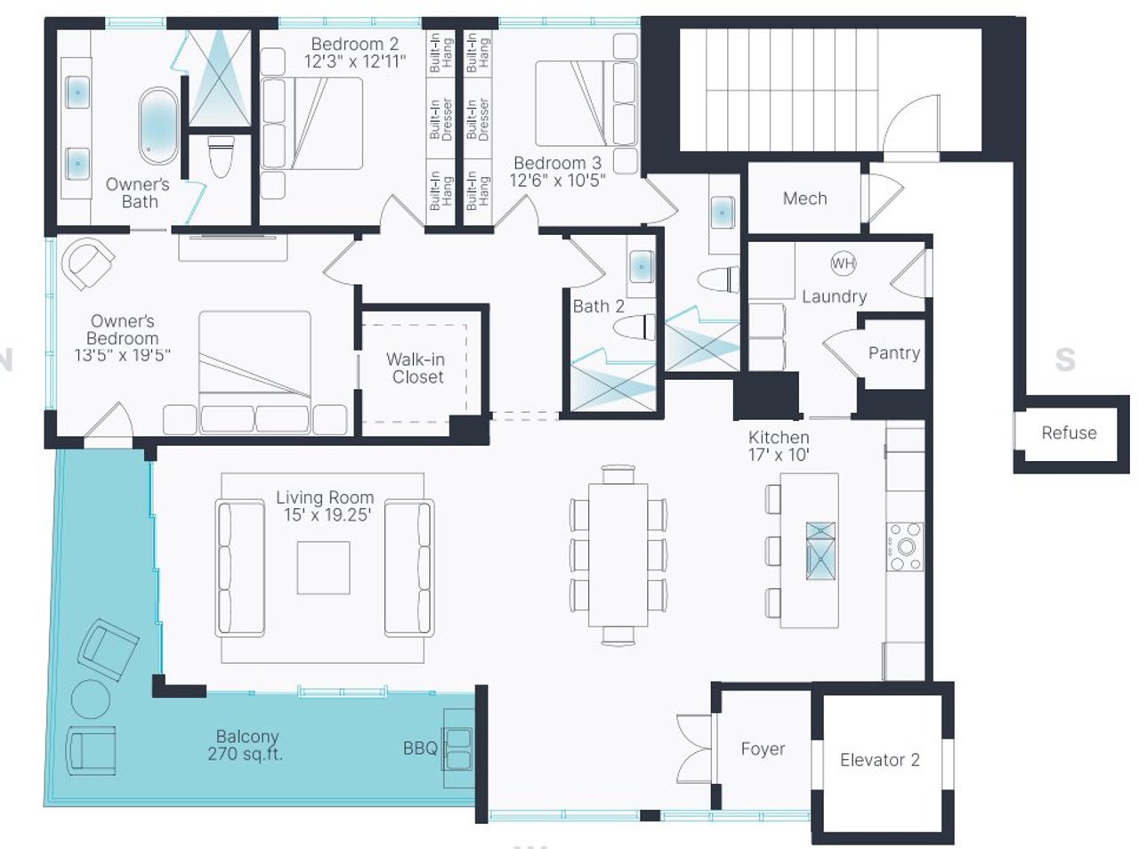 2D floor plan layout for the Residence C by Gault Family Companies in Peninsula Sarasota, Sarasota, FL (Image 2).