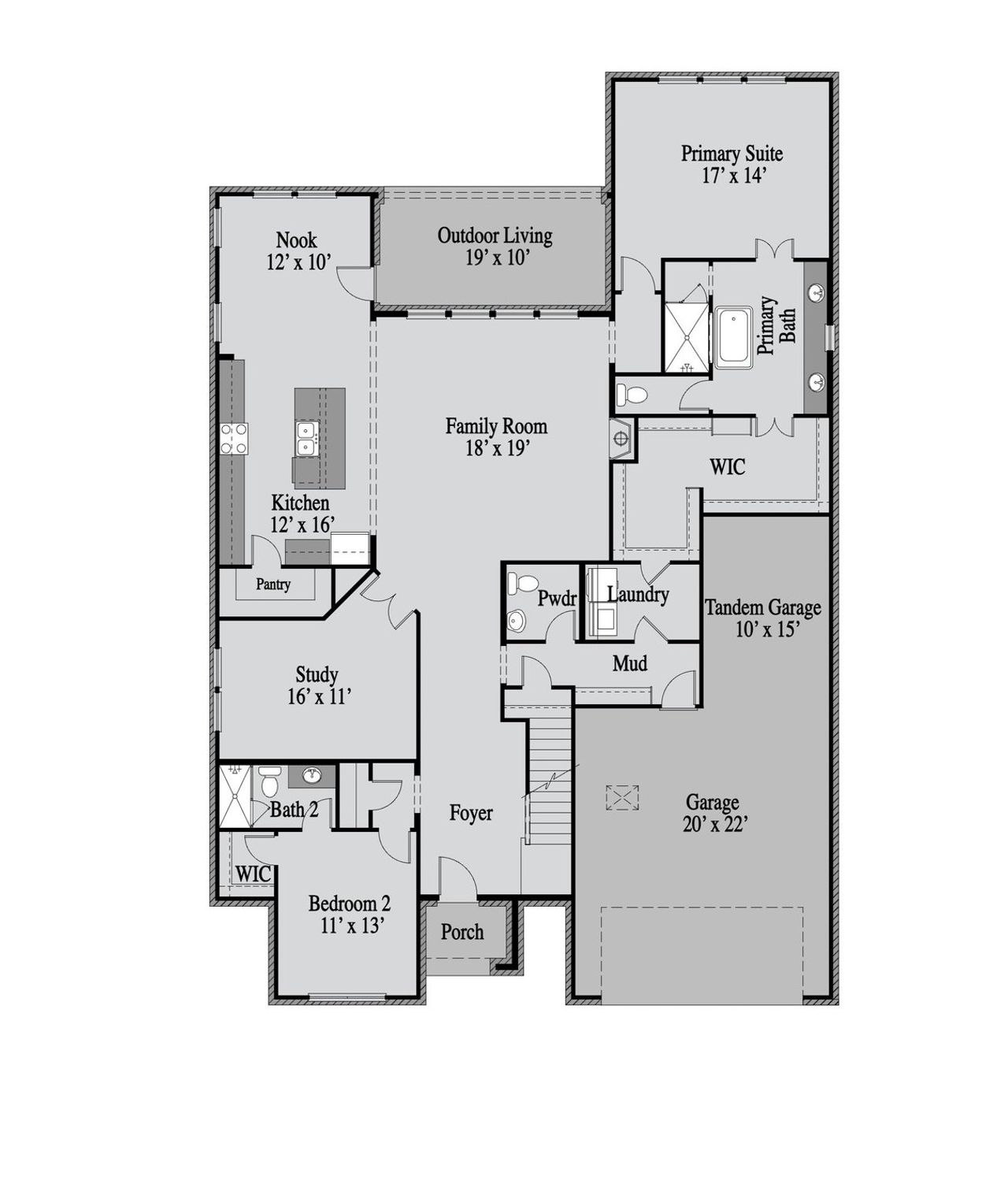 2D floor plan layout of this home in Edgewater, Fate, TX (Image 2). 2D floor plan layout of this home in Edgewater, Fate, TX (Image 2).