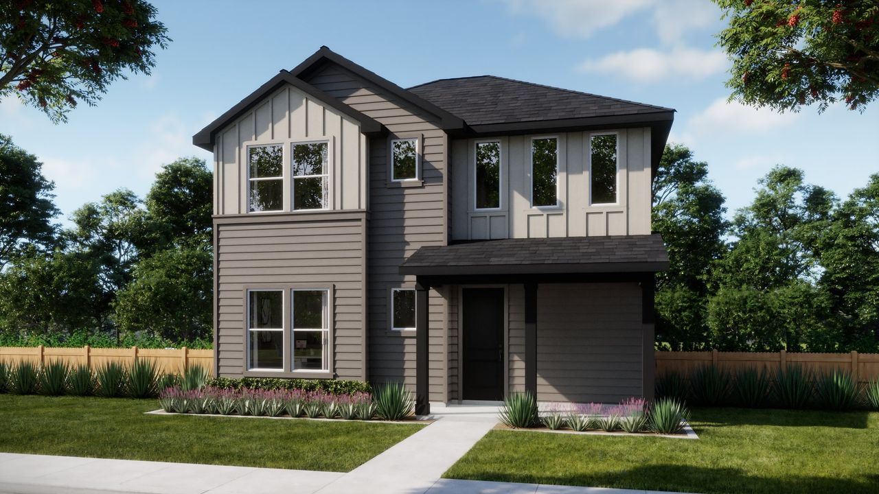 Representative exterior photo of a completed home built from the 3554 by Risewell Homes in Parkton Square, Kyle, TX (Image 2). Representative exterior photo of a completed home built from the 3554 by Risewell Homes in Parkton Square, Kyle, TX (Image 2).