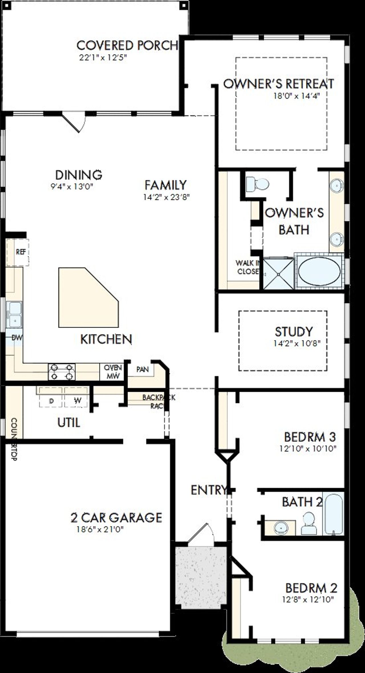 2D floor plan layout of this home in Monterra - Gardens, Fate, TX (Image 2).