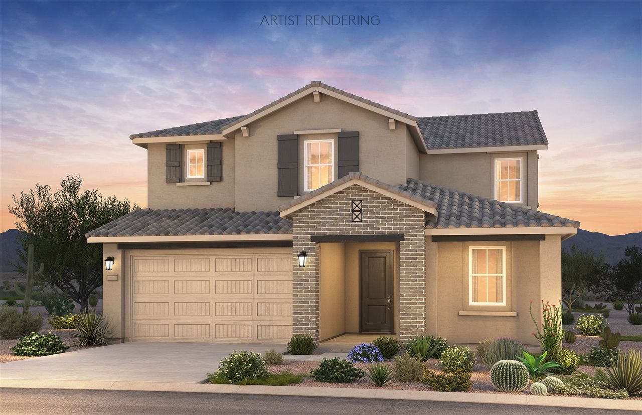 Front exterior of a new home in Blossom Rock, Apache Junction, AZ, highlighting curb appeal (Image 2).