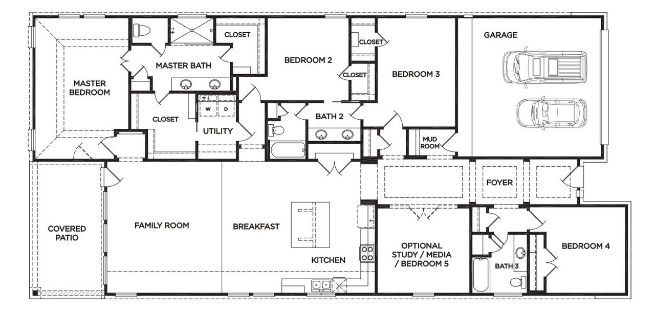 2D floor plan layout for the The Washington by McKinley Homes in River Ranch Meadows, Dayton, TX (Image 2). 2D floor plan layout for the The Washington by McKinley Homes in River Ranch Meadows, Dayton, TX (Image 2).