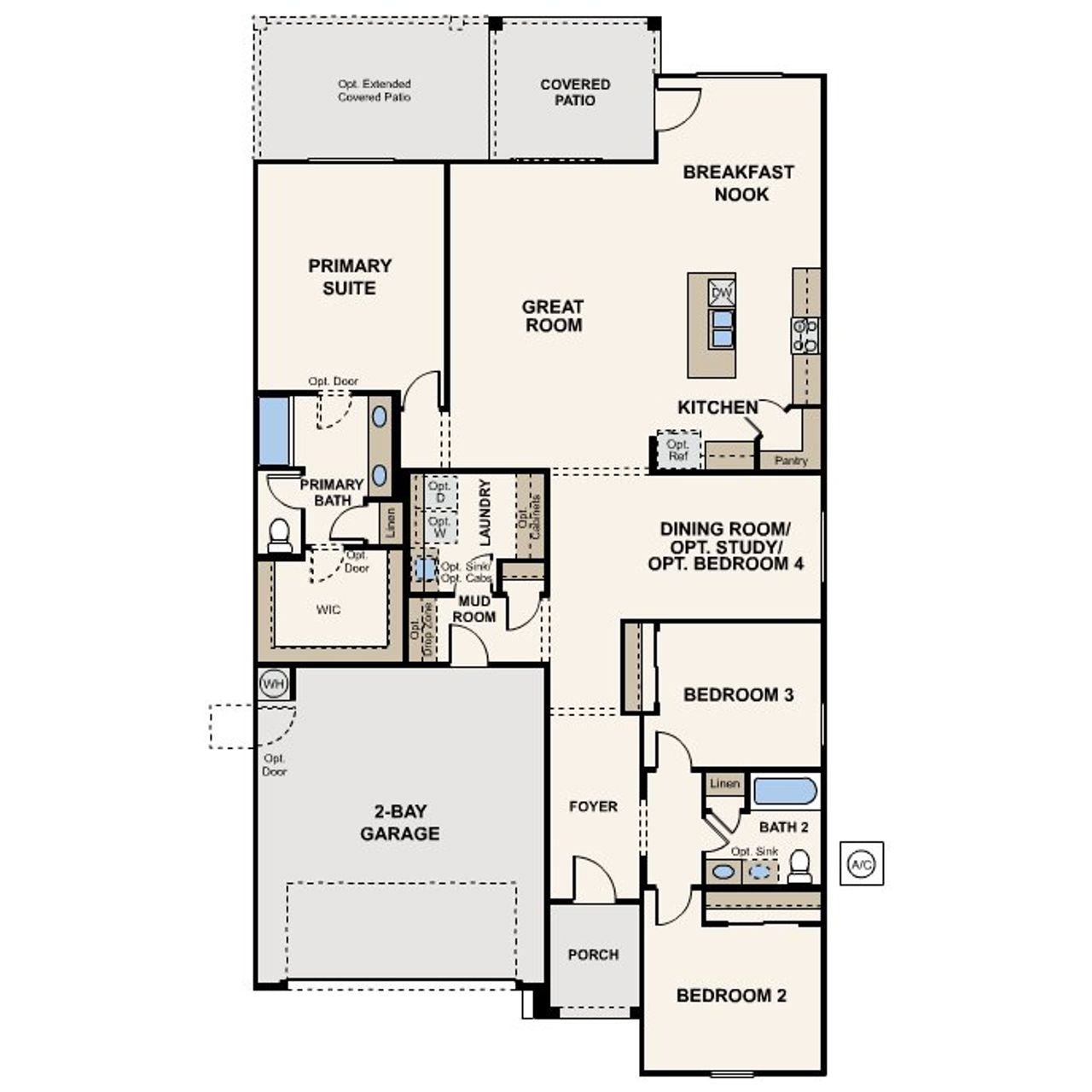2D floor plan layout of this home in The Skyview Collection at North Copper Canyon, Surprise, AZ (Image 2).