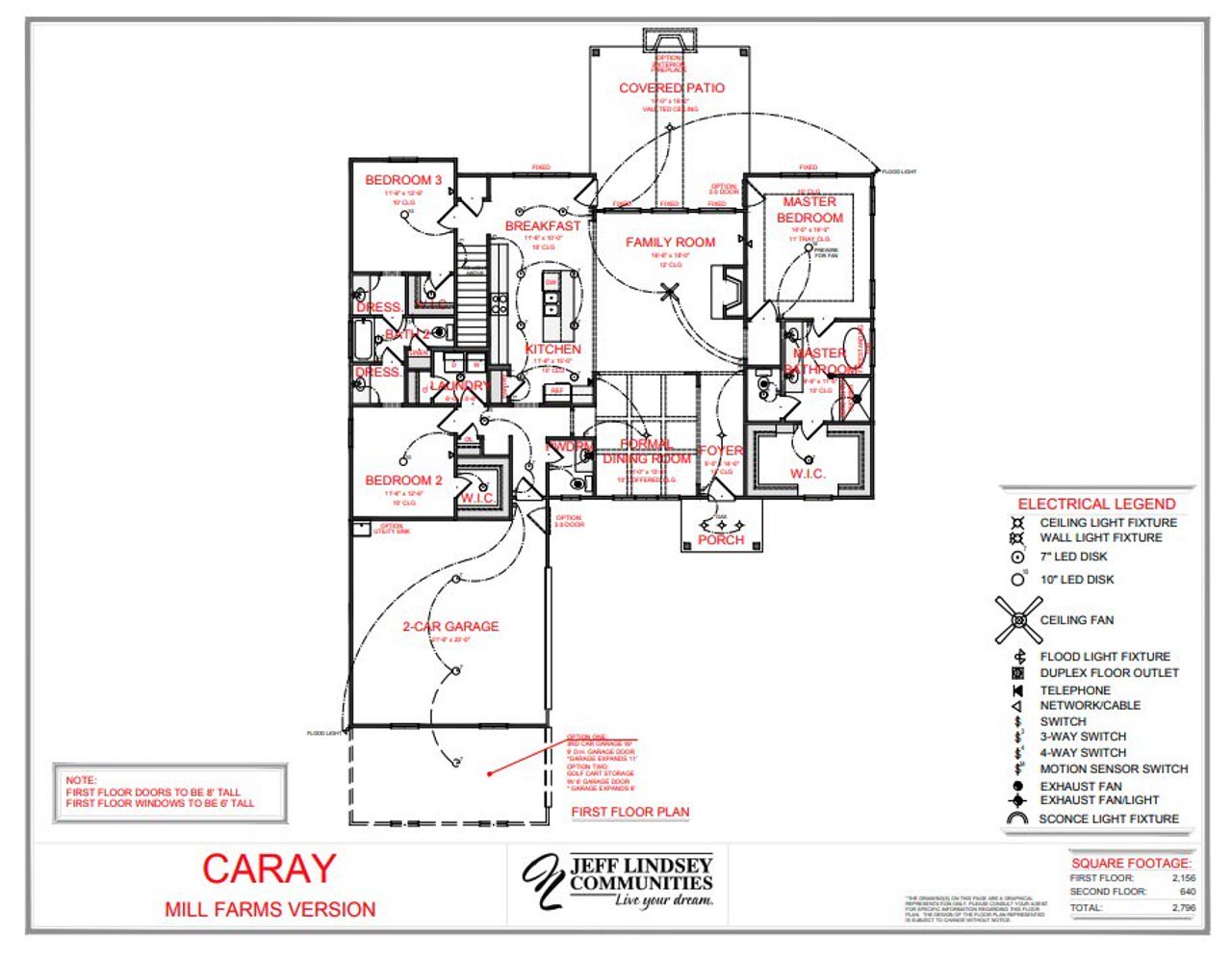 2D floor plan layout for the Caray F by Jeff Lindsey Communities in Mill Farms, Peachtree City, GA (Image 2).