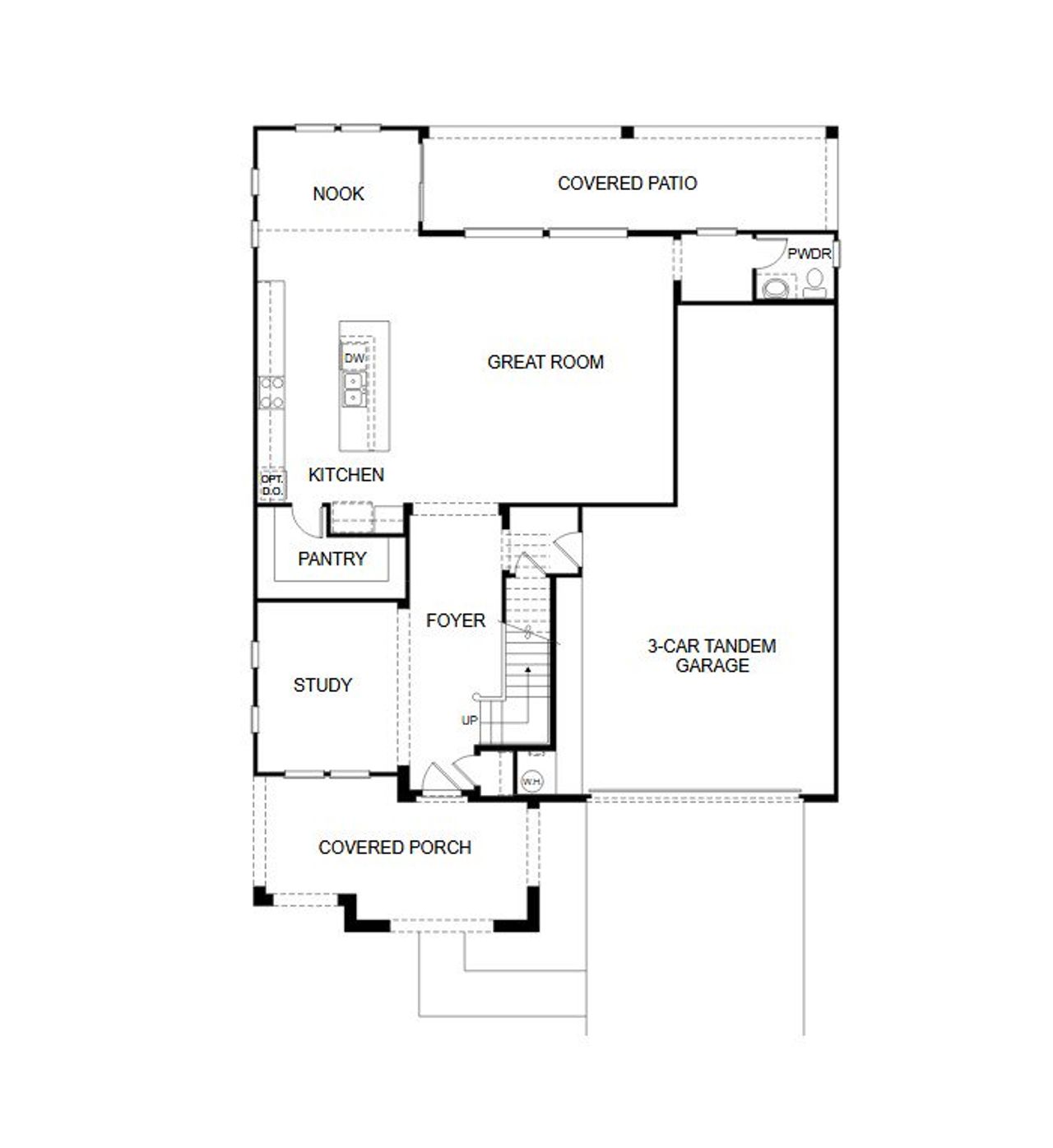 2D floor plan layout for the Residence Three by Porchlight Homes in Preserve At The Highline, Phoenix, AZ (Image 2).