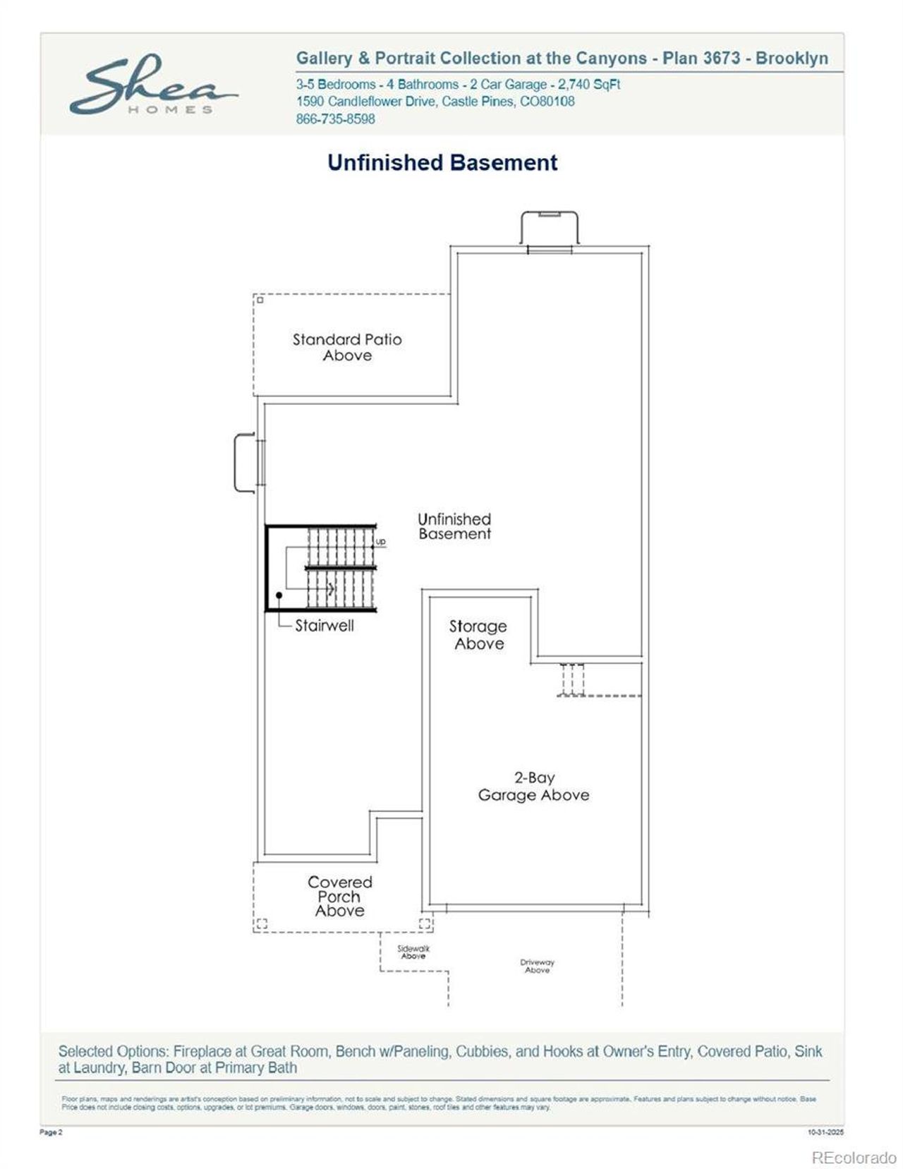 2D floor plan layout of this home in Portrait at The Canyons, Castle Pines, CO (Image 2).