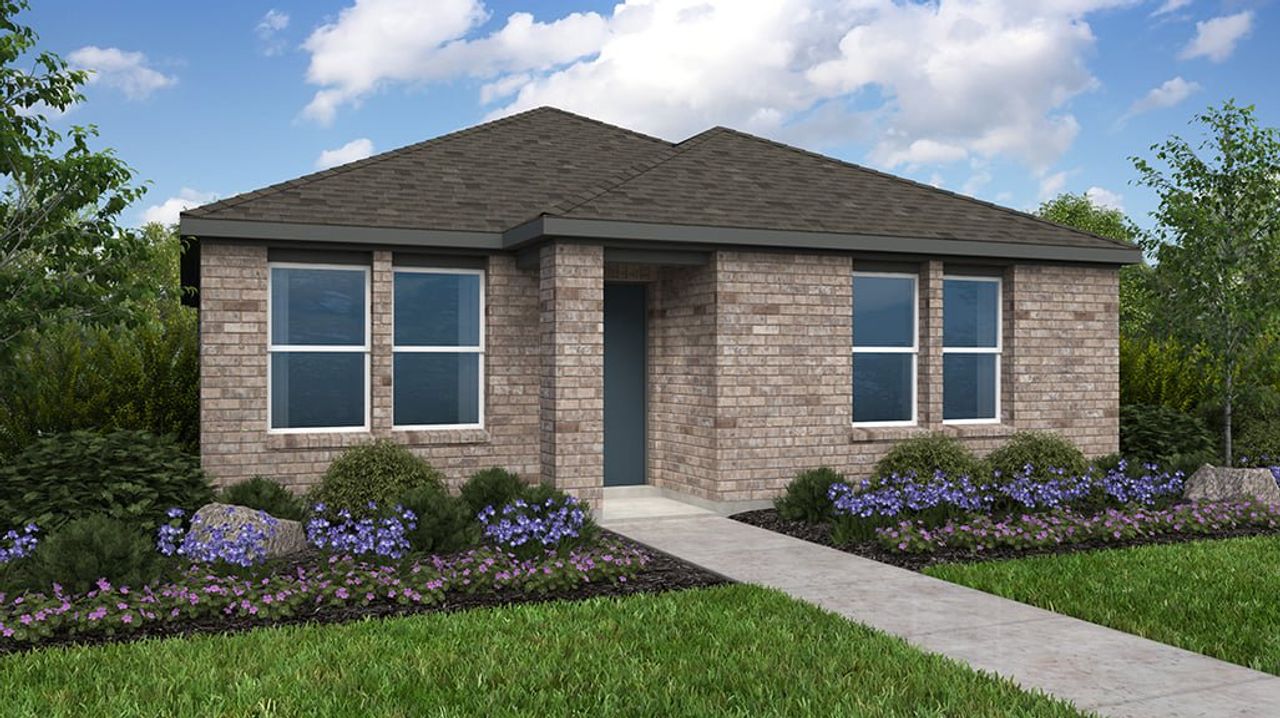 Representative exterior photo of a completed home built from the Capercaillie by Taylor Morrison in Longview 40s - Alley, Del Valle, TX (Image 2). Representative exterior photo of a completed home built from the Capercaillie by Taylor Morrison in Longview 40s - Alley, Del Valle, TX (Image 2).