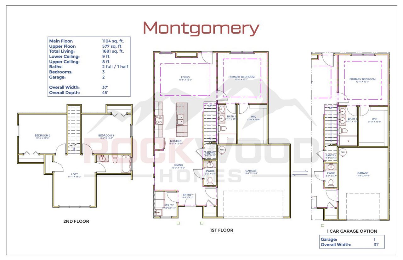 2D floor plan layout for the Montgomery by Rockwood Homes in New Hope Estates, Nashville, TN (Image 2).