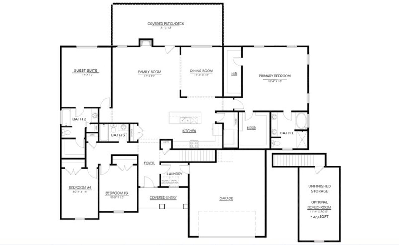 2D floor plan layout for the Pennington by D.R. Horton in Alder Pond, Campobello, SC (Image 2).