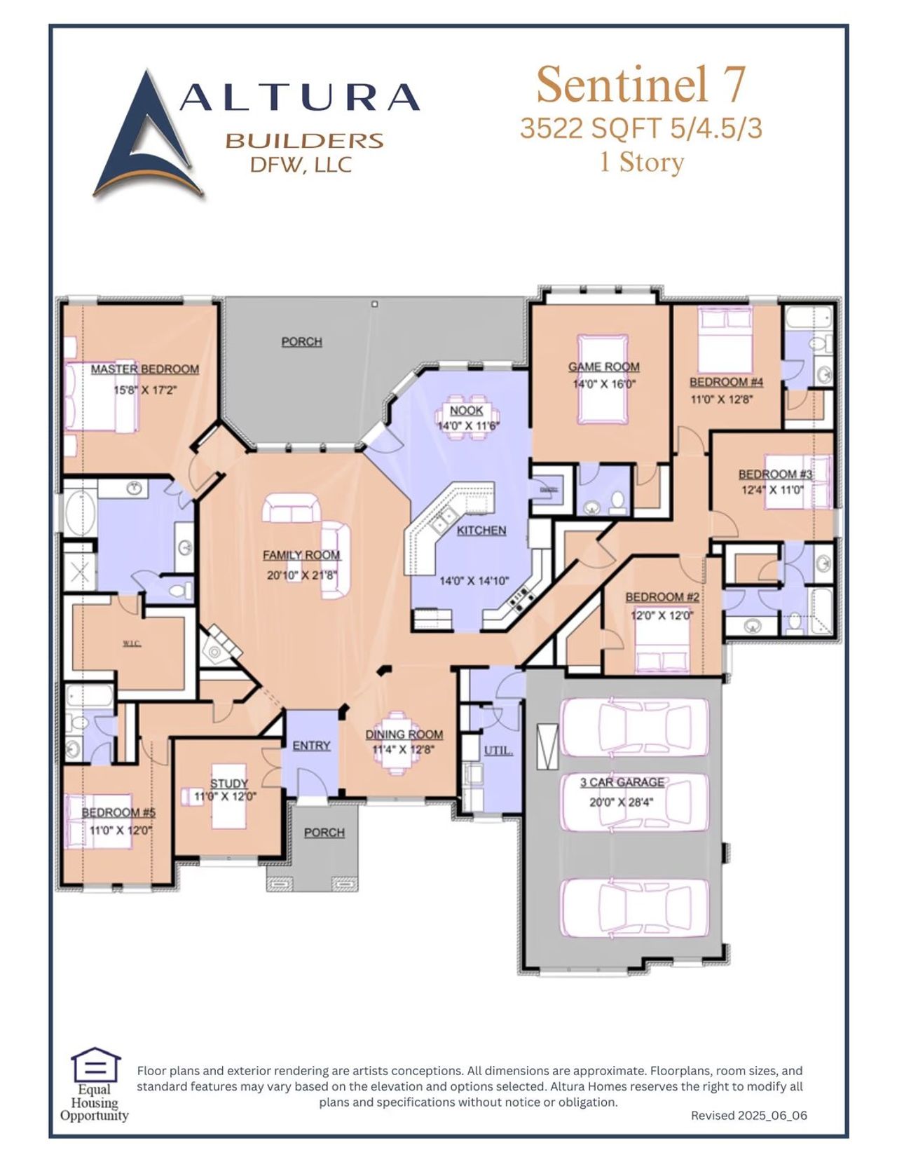 2D floor plan layout for the Sentinel 7 by Altura Homes in Levante, Waxahachie, TX (Image 2).
