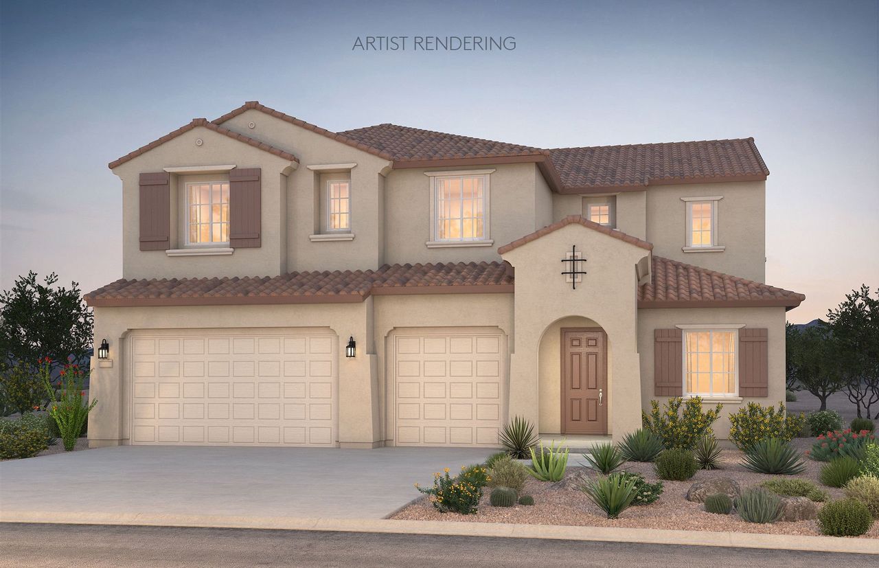 Front exterior of a new home in Visara, Surprise, AZ, highlighting curb appeal (Image 2).