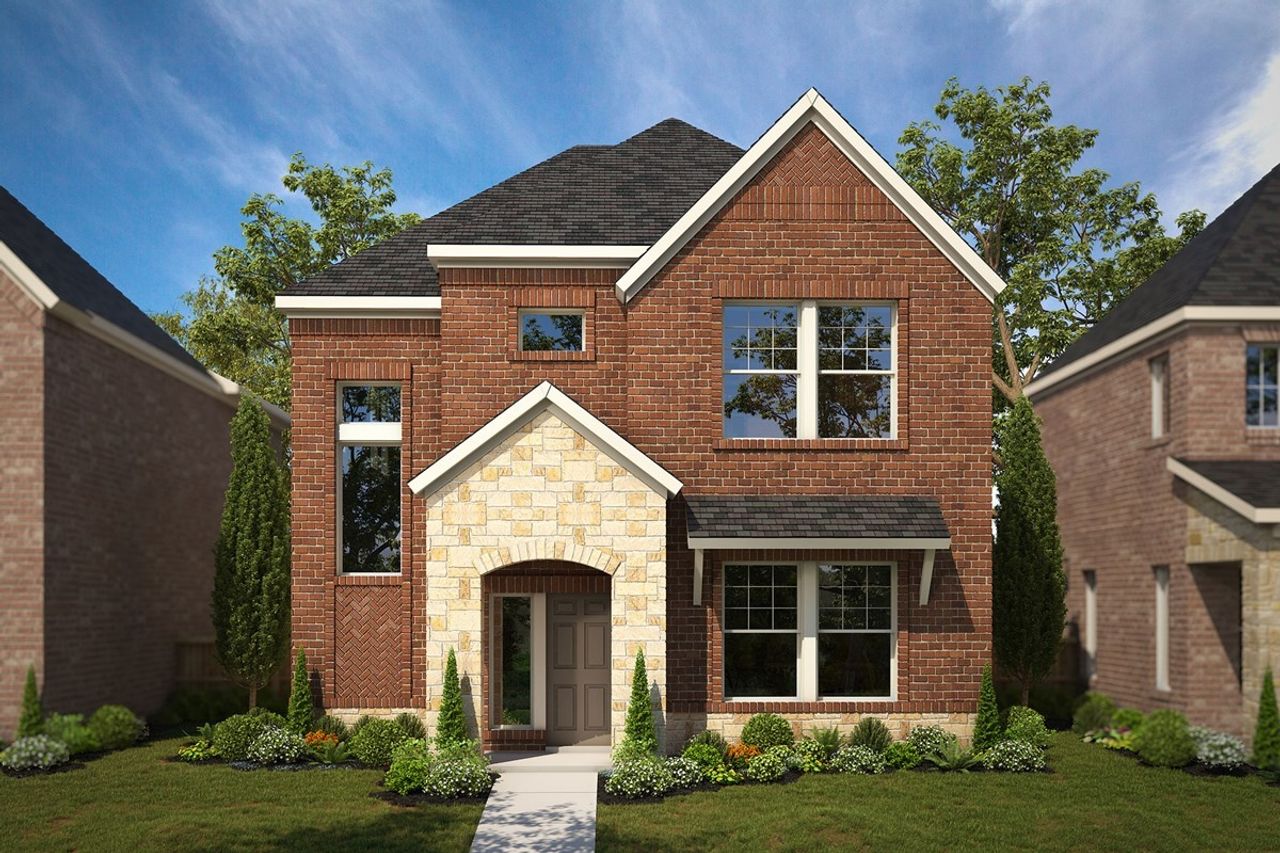 Representative exterior photo of a completed home built from the The Keenan by David Weekley Homes in Lakeside at Viridian - Villa Series, Arlington, TX (Image 2).