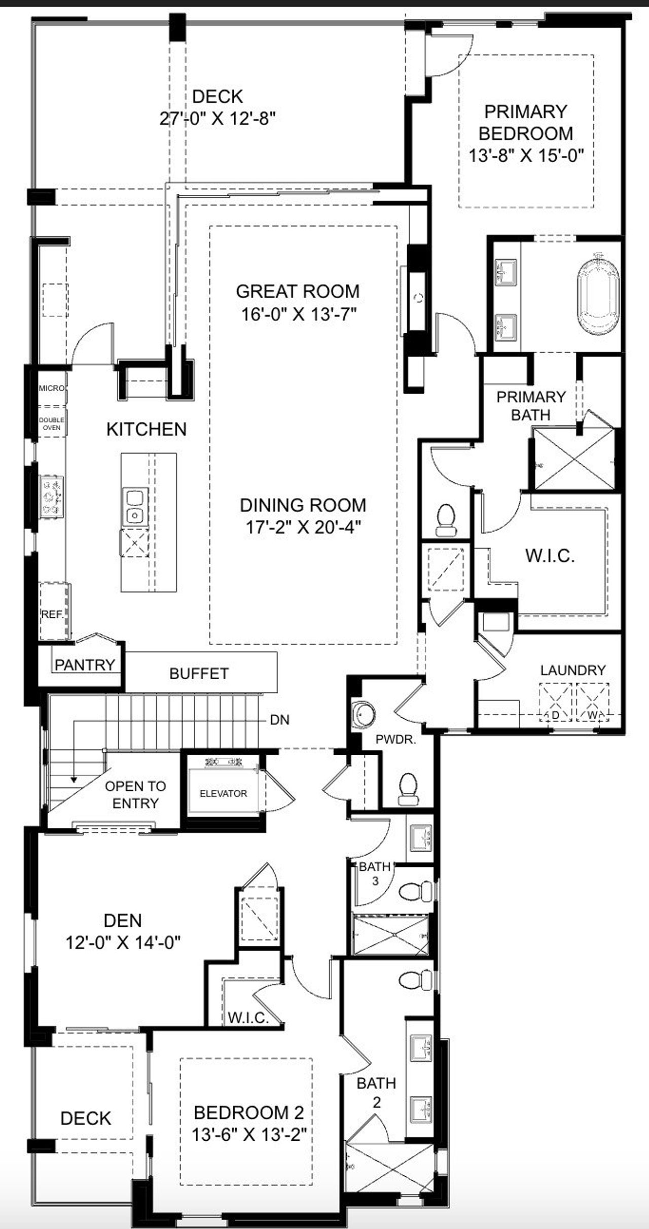 2D floor plan layout for the The Zenith by Camelot Homes in The Retreat, Scottsdale, AZ (Image 2).