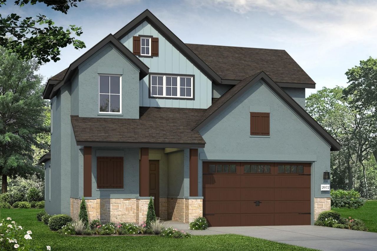 Representative exterior photo of a completed home built from the Cross Creek 2072 by Brohn Homes in Cross Creek, Cedar Park, TX (Image 2).