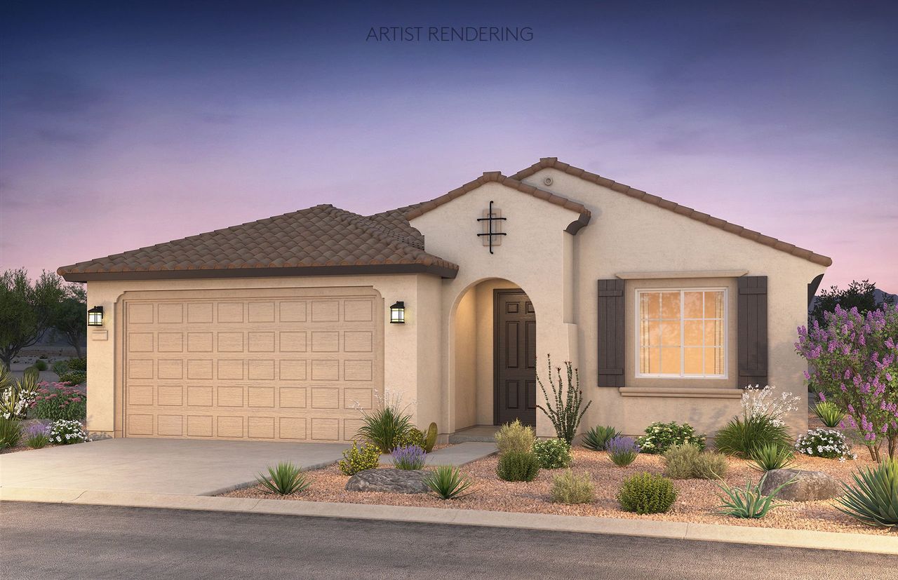 Front exterior of a new home in Artisan at Asante, Surprise, AZ, highlighting curb appeal (Image 2).