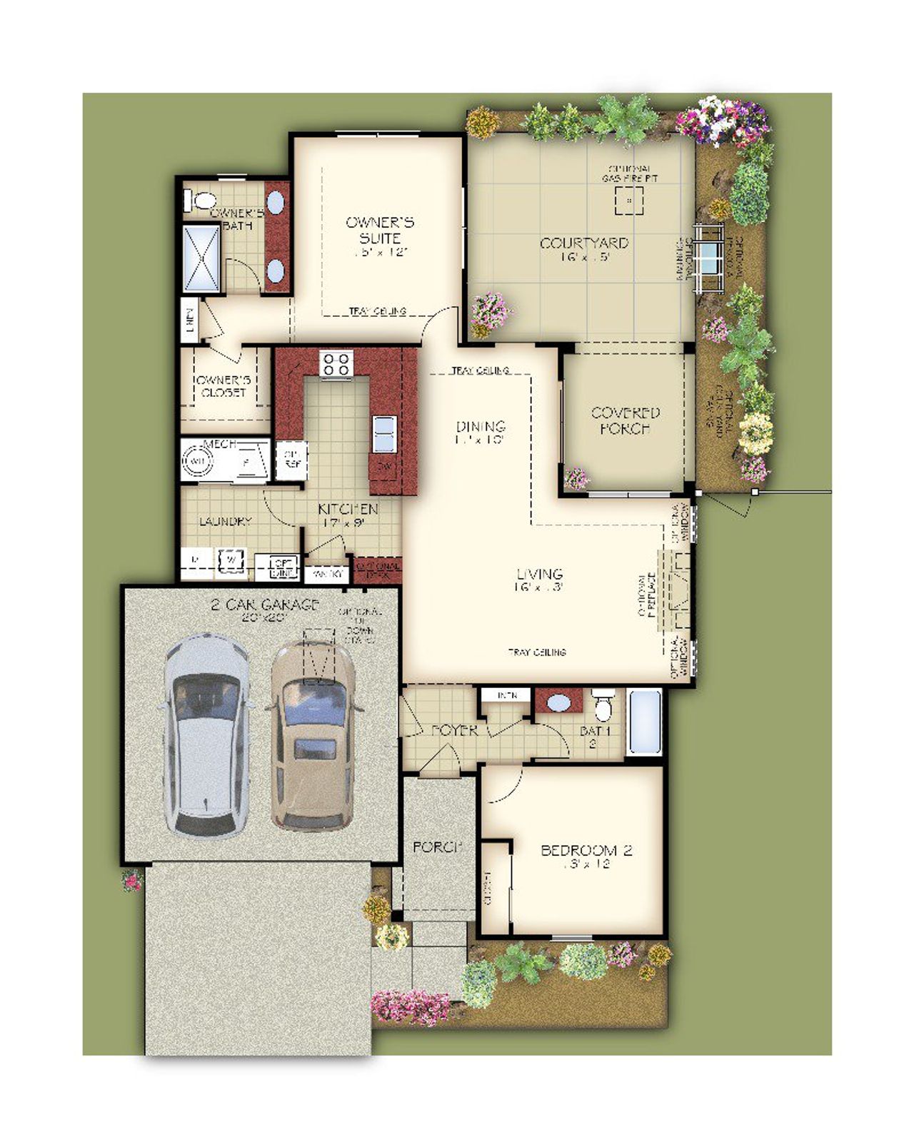 2D floor plan layout of this home in Village at Maple Leaf Farm, King, NC (Image 2).