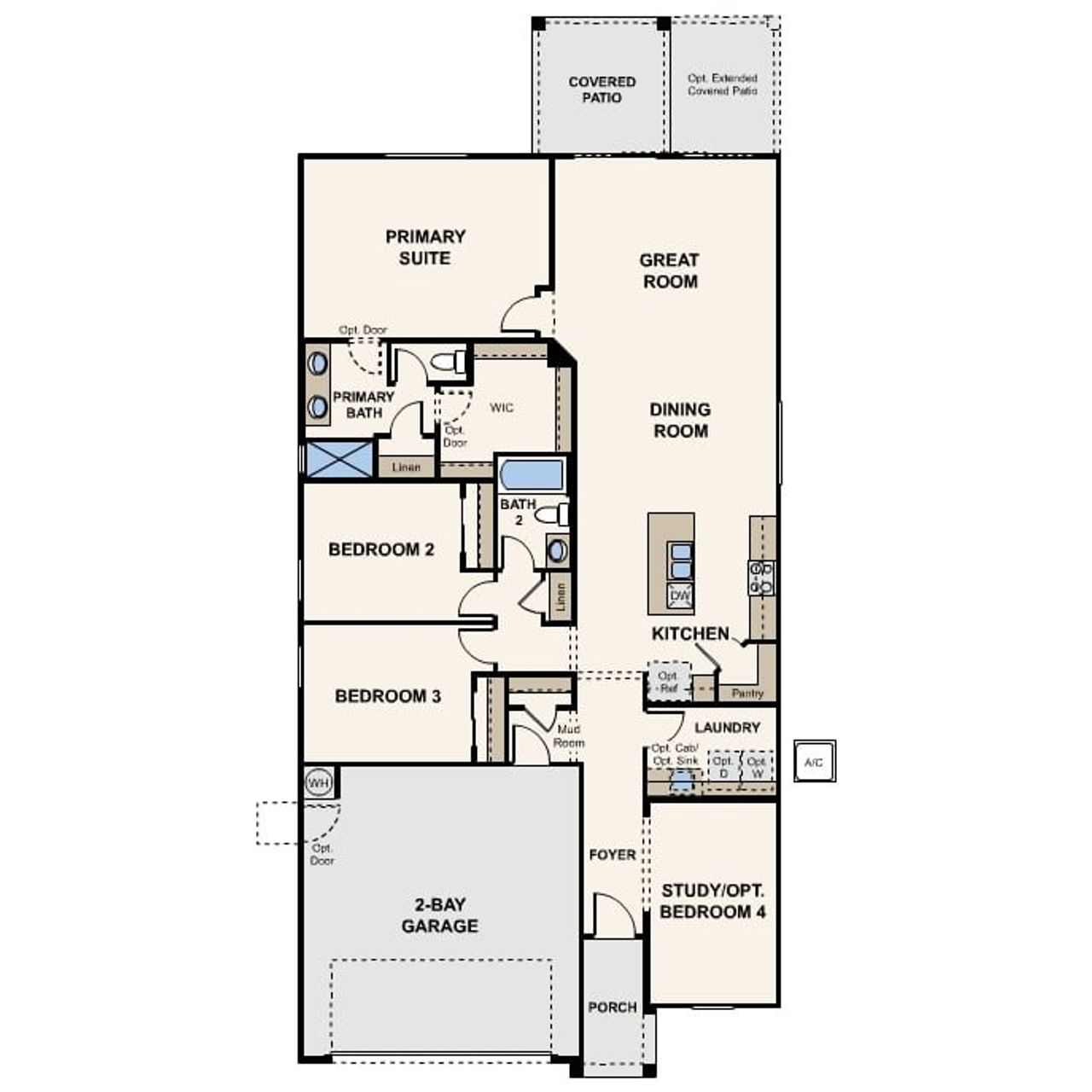2D floor plan layout of this home in The Lakes at Rancho El Dorado, Maricopa, AZ (Image 2).
