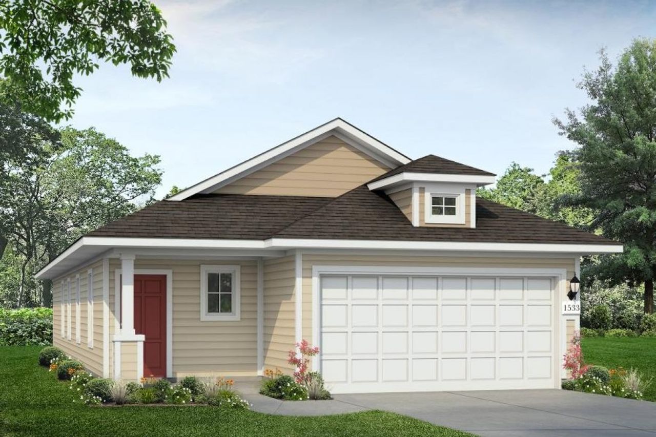 Representative exterior photo of a completed home built from the Cascade 1533 by Brohn Homes in Cascade, Liberty Hill, TX (Image 2). Representative exterior photo of a completed home built from the Cascade 1533 by Brohn Homes in Cascade, Liberty Hill, TX (Image 2).