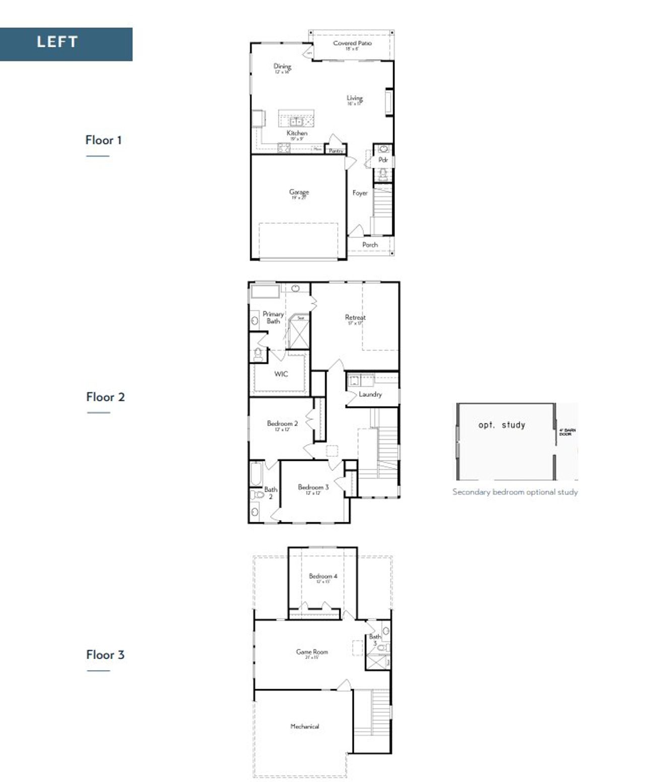 2D floor plan layout for the Caywood by Autograph Homes in Caywood Place, Houston, TX (Image 2).