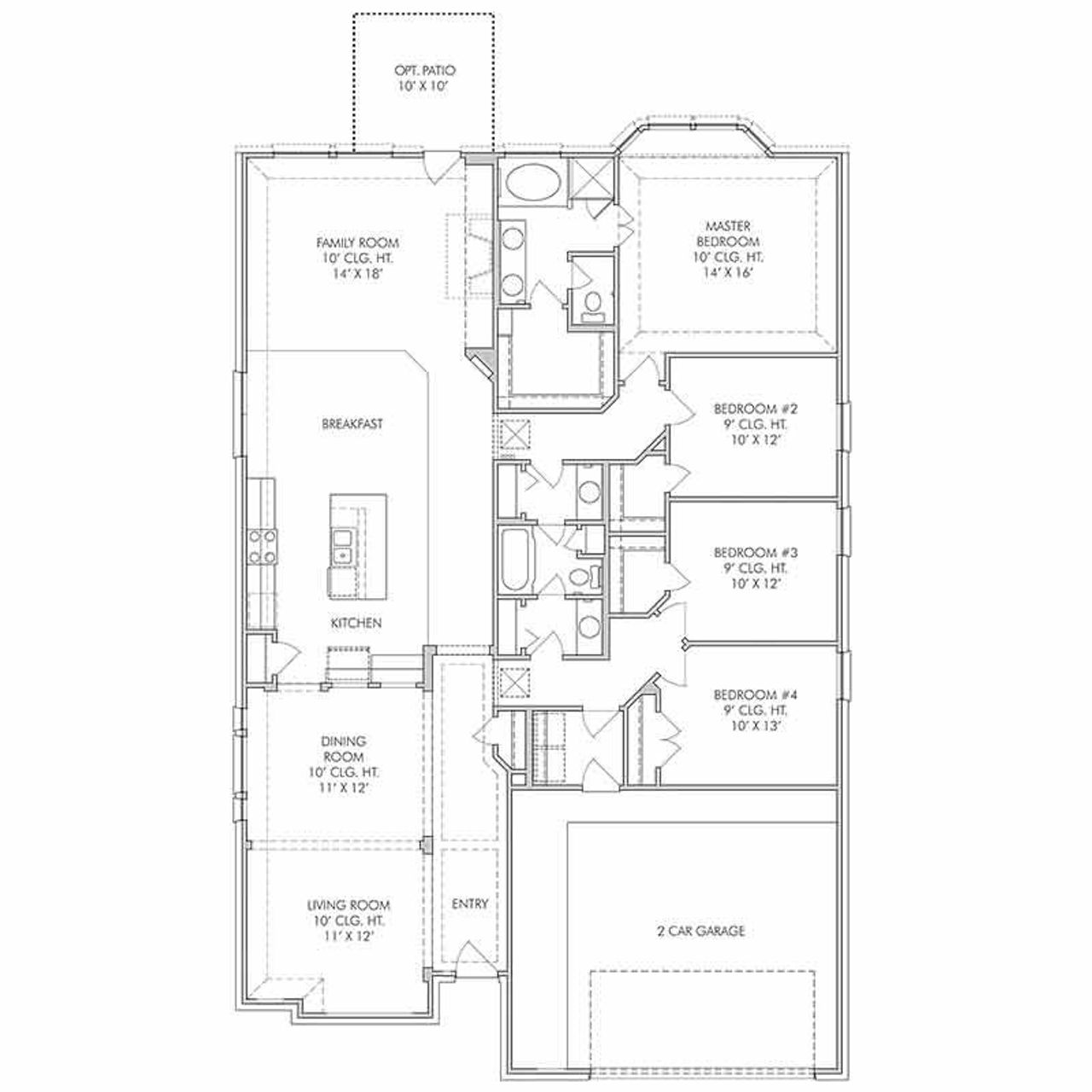 2D floor plan layout for the Reading by Century Communities in Town Creek Crossing, Montgomery, TX (Image 2).