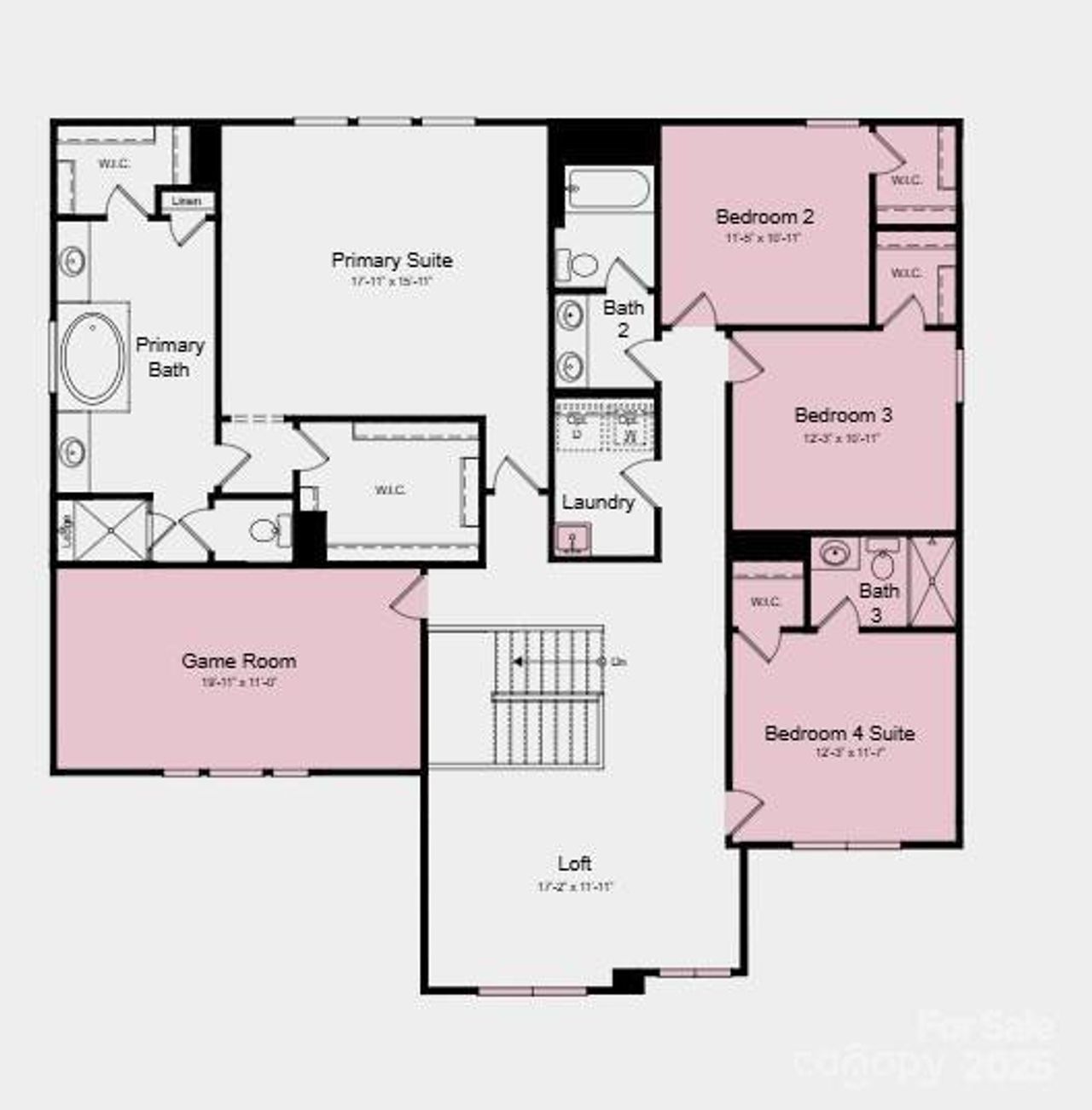 Additional highlights include: covered outdoor living, casual dining extension, additional windows at great room, game room, laundry tub, tray ceiling at primary suite, ensuite bath at bedroom 2.