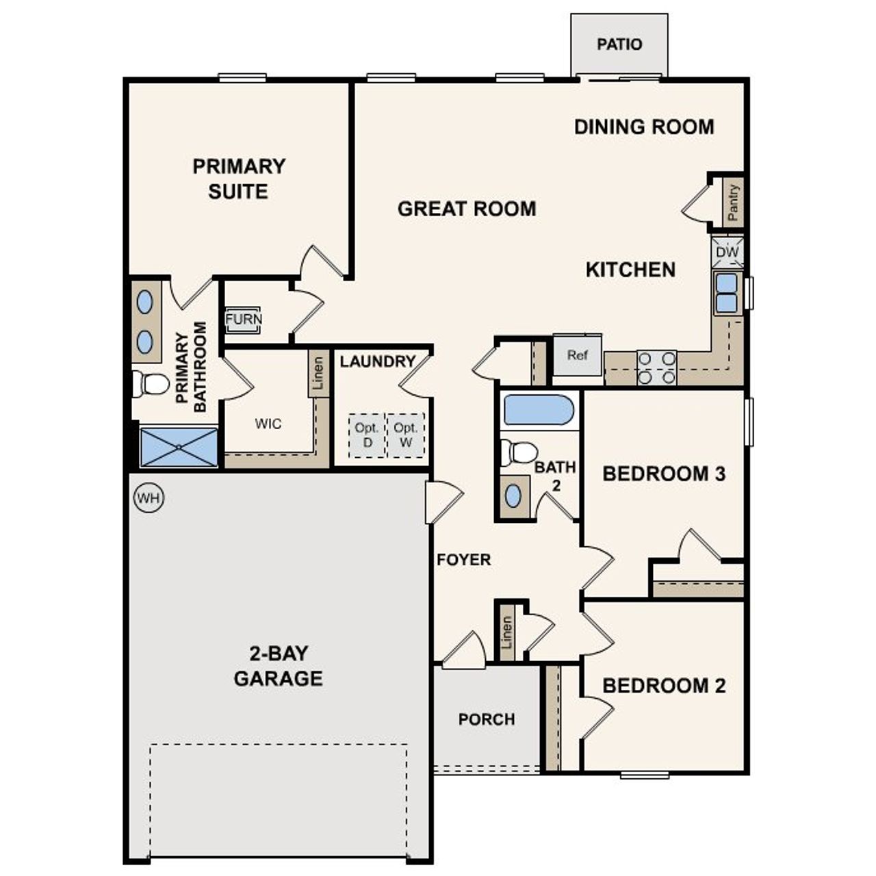 2D floor plan layout of this home in The Collection at Palatka, Palatka, FL (Image 2).