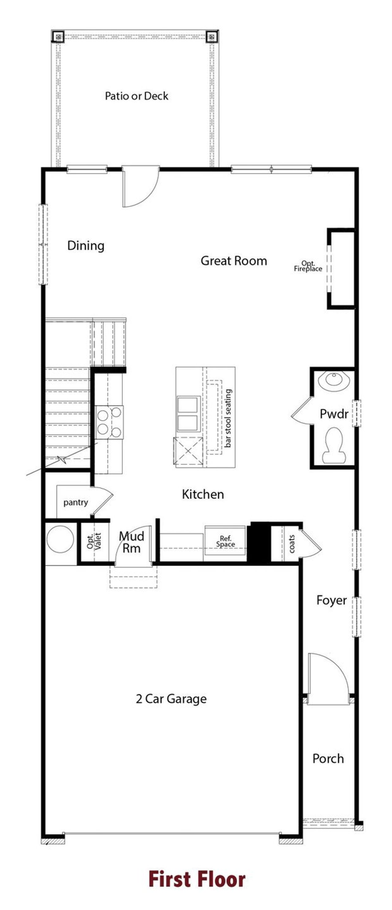 2D floor plan layout for the Durham by Chafin Communities in The Towns at Auburn Station East, Auburn, GA (Image 2).