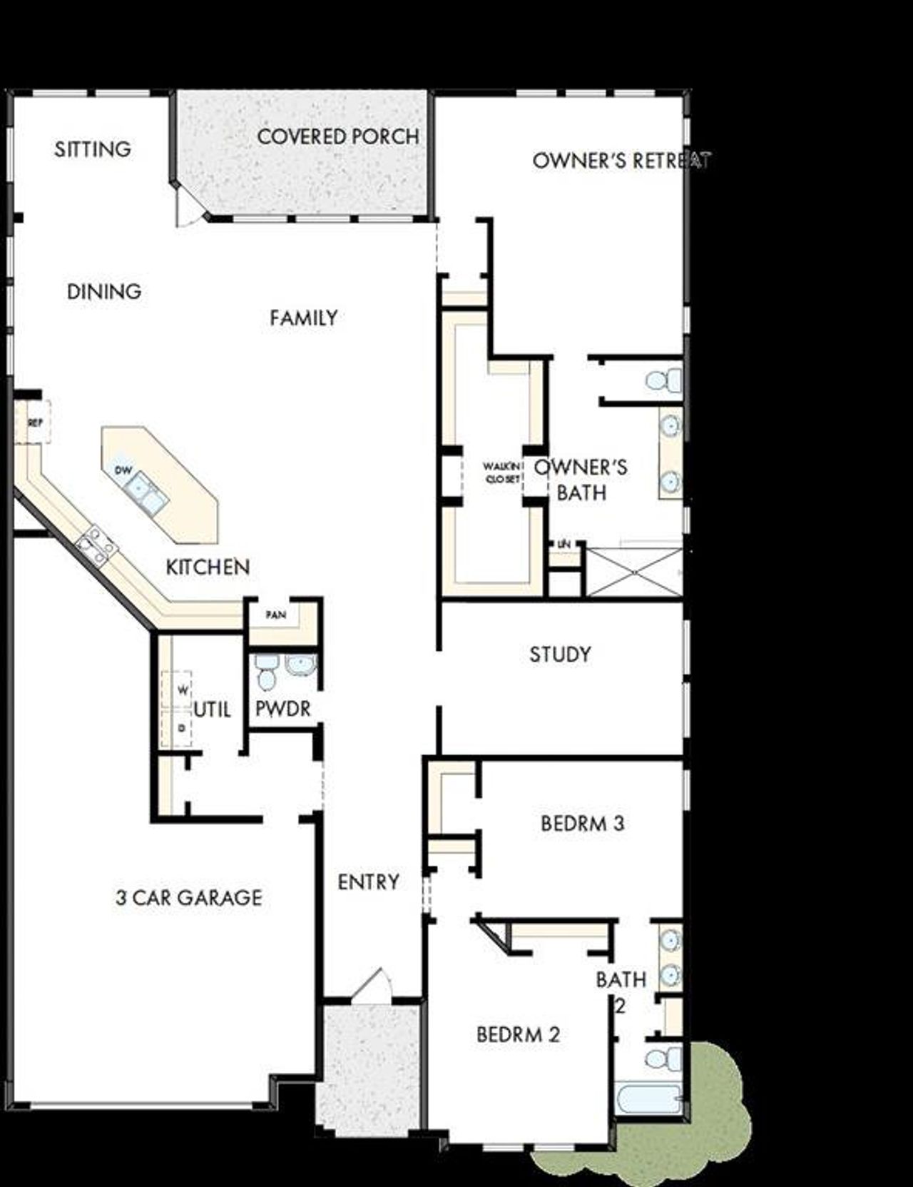 2D floor plan layout of this home in Myrtle Creek, Waxahachie, TX (Image 2).