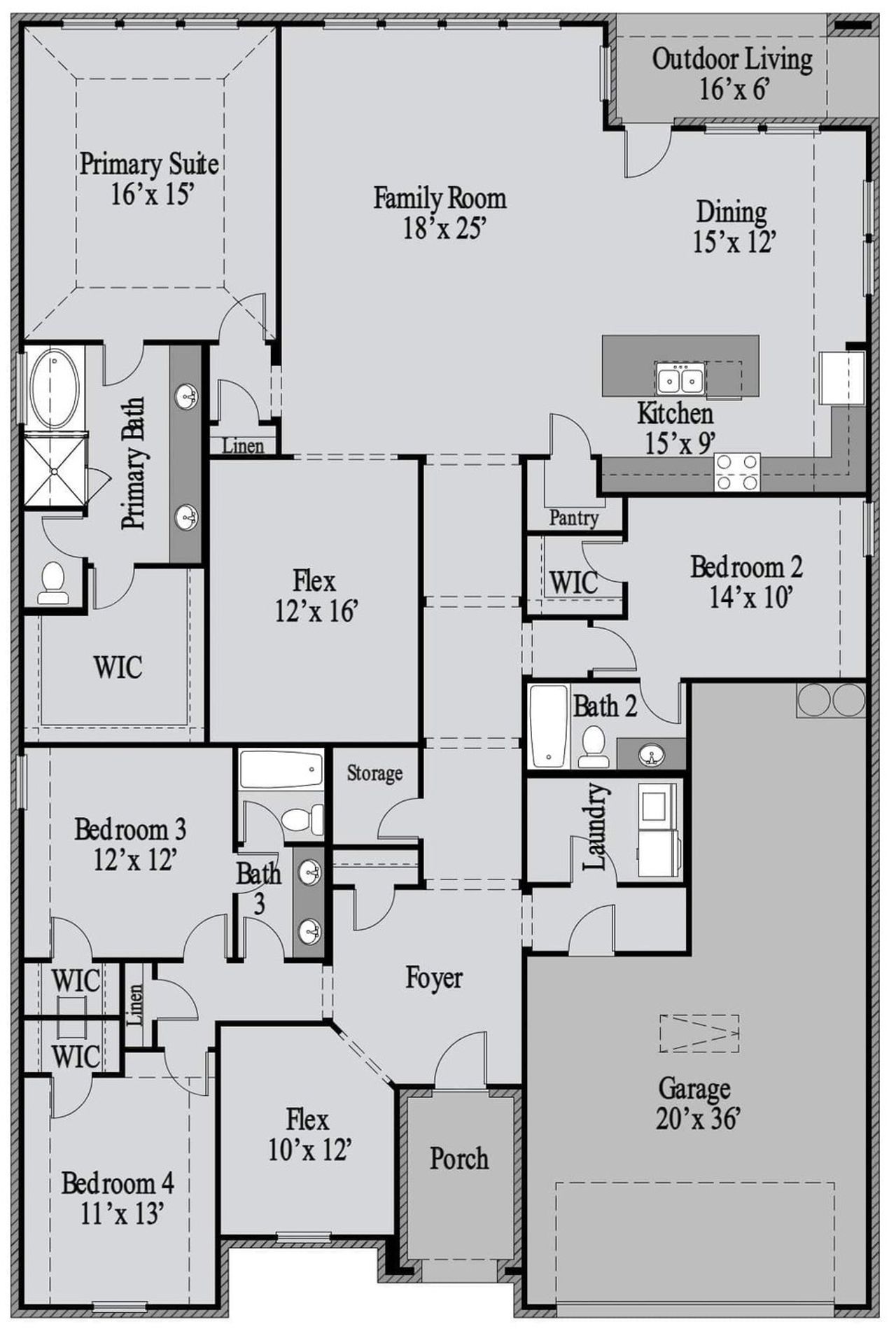 2D floor plan layout of this home in Cambridge Crossing, Celina, TX (Image 2).