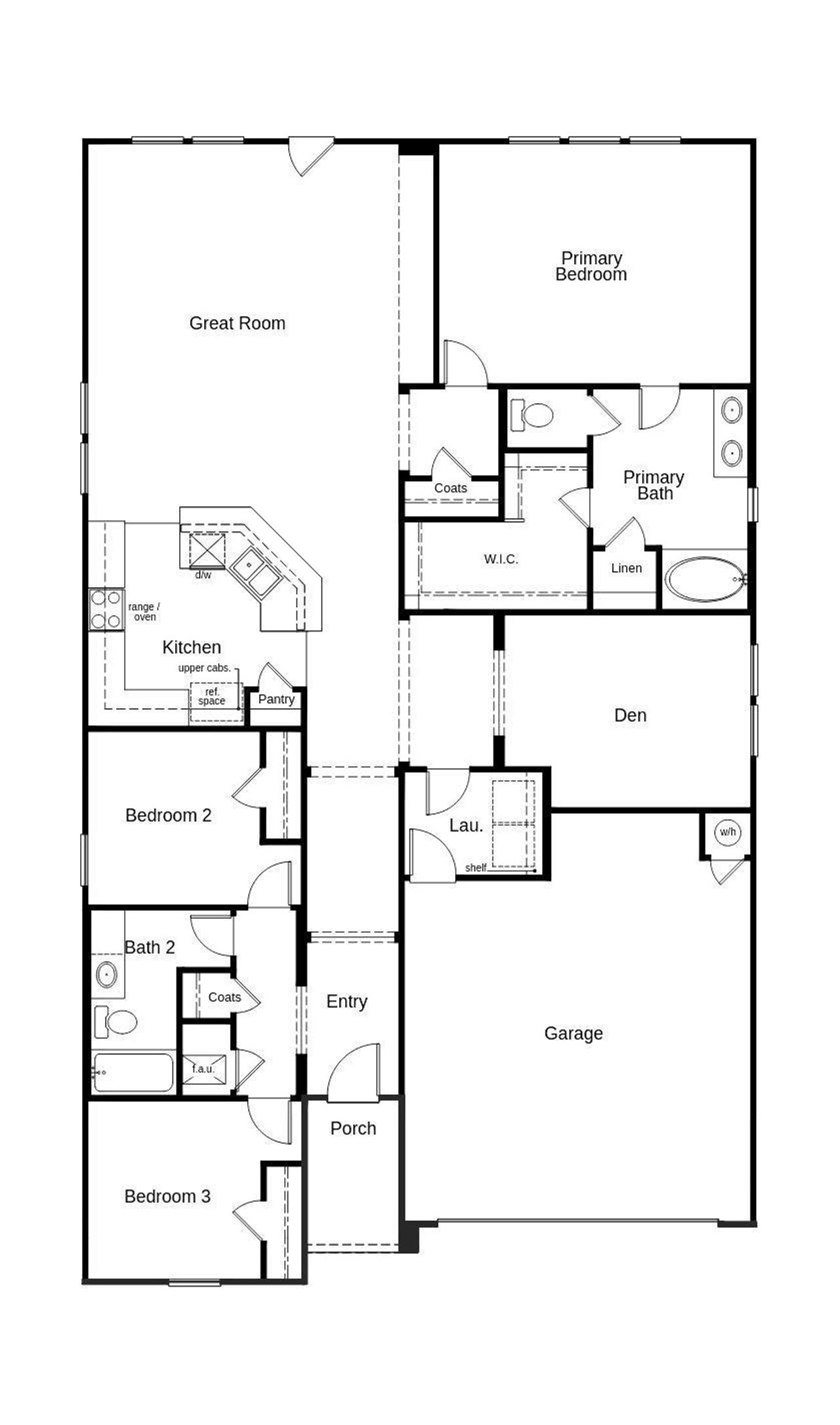 This floor plan features 3 bedrooms, 2 full baths, and over 2,000 square feet of living space.