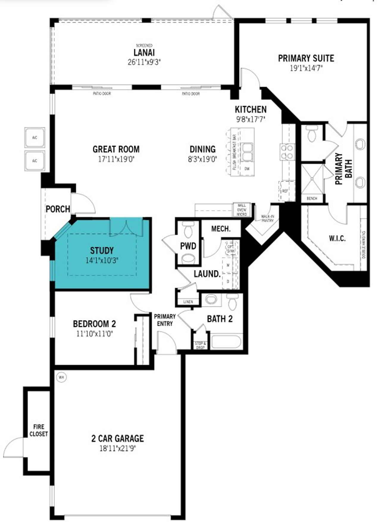 2D floor plan layout of this home in Wellen Park, Venice, FL (Image 2).