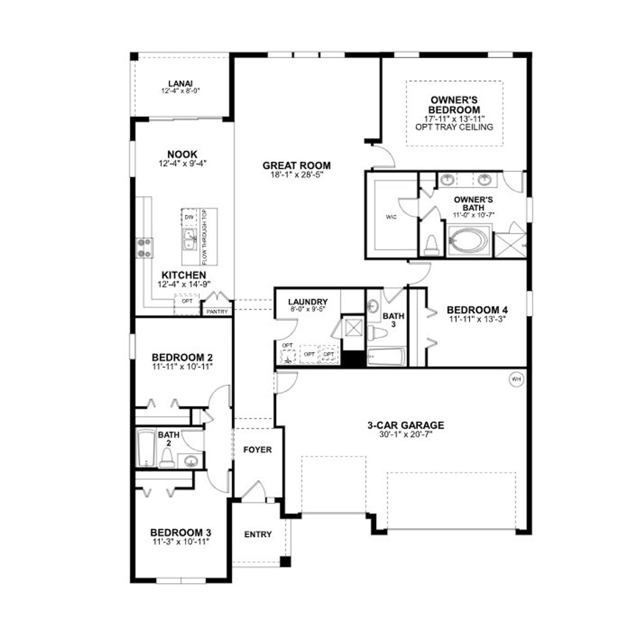 2D floor plan layout of this home in Center Lake on the Park, St. Cloud, FL (Image 2).