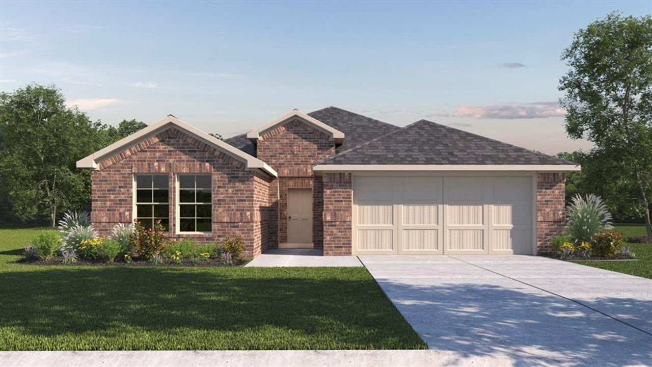 Front exterior of a new home in Trailstone, Caddo Mills, TX, highlighting curb appeal (Image 2).