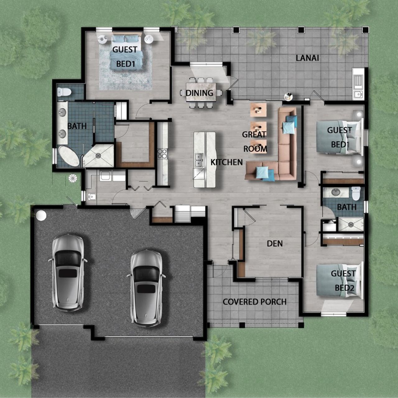 2D floor plan layout for the Villa Trissino by Palladio Homes in Palm Bay, Palm Bay, FL (Image 2).