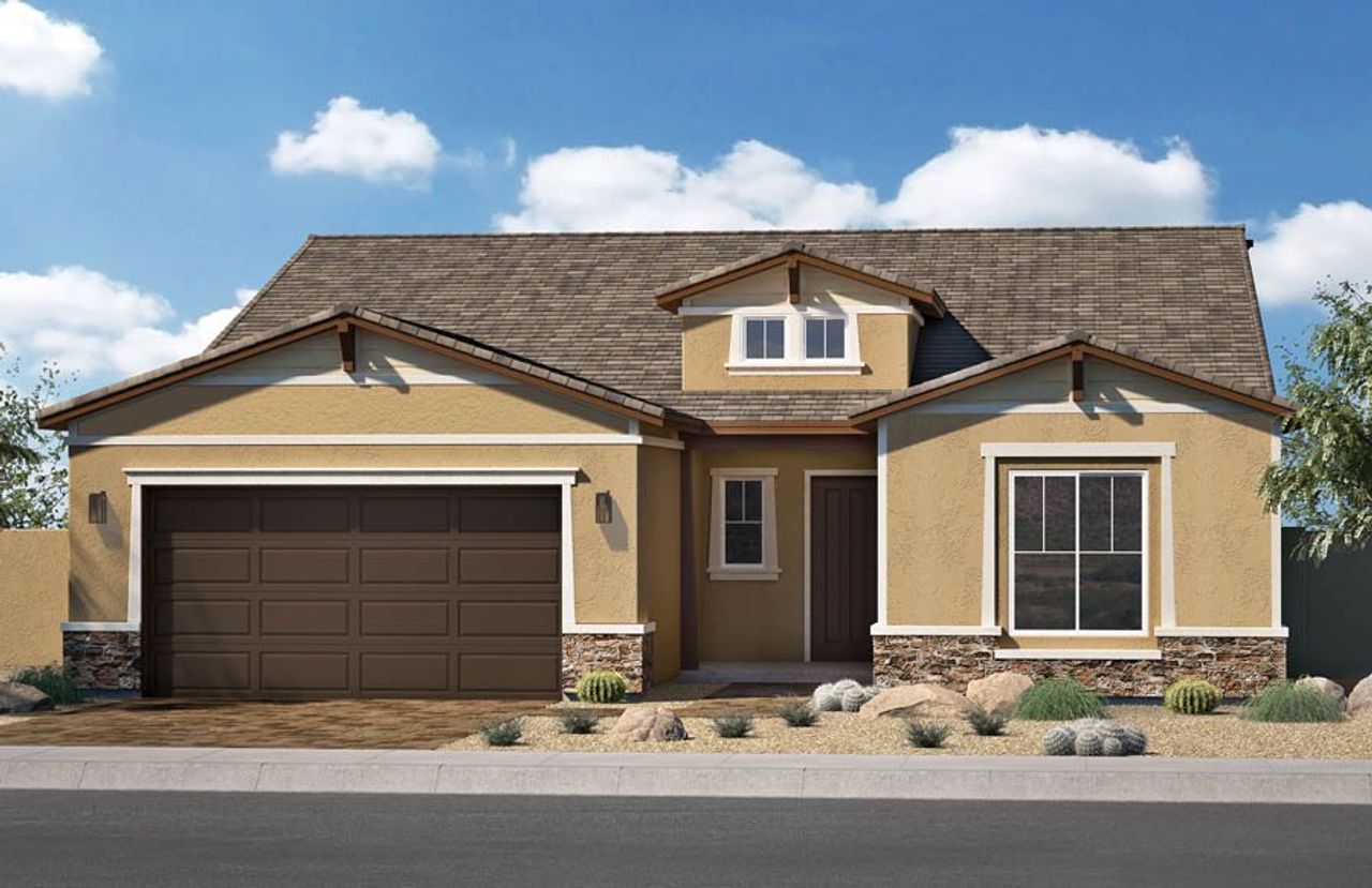 Representative exterior photo of a completed home built from the Plan 2492 by Homes by Towne in Alora at Ironwing, Litchfield Park, AZ (Image 2).